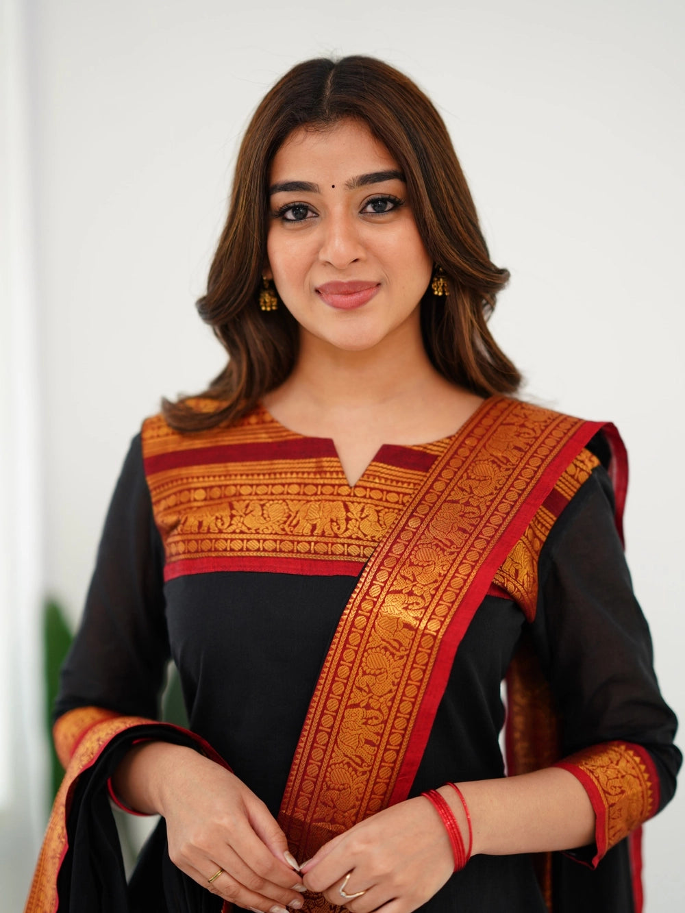 Kurti and Dupatta Pure Kanchi Cotton in Black - Rheycart