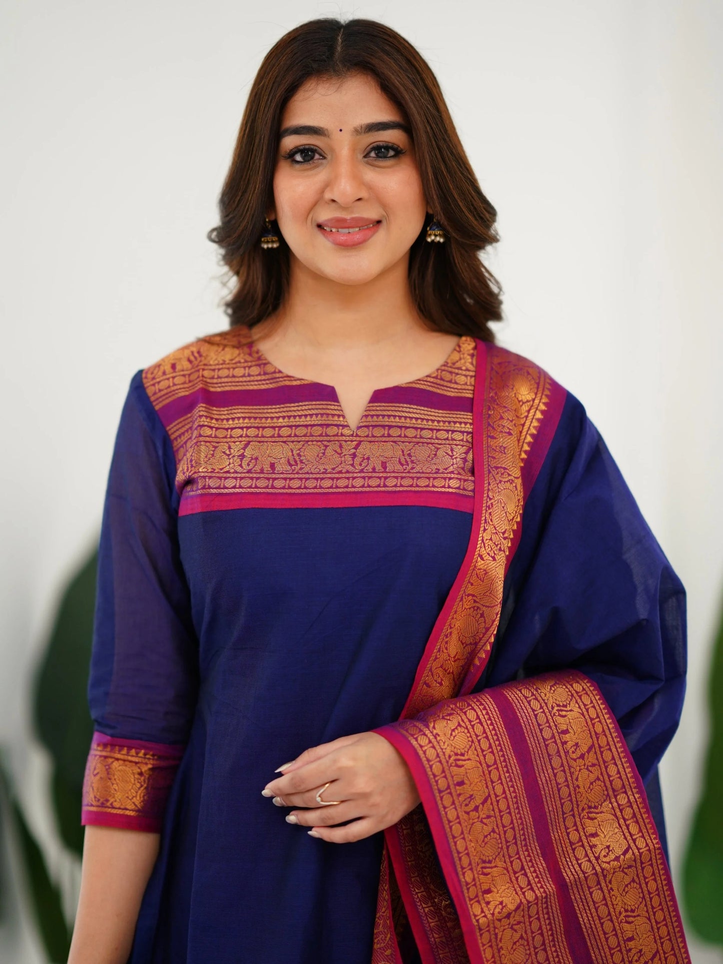 Kurti and Dupatta Pure Kanchi Cotton in Blue For Women - Rheycart