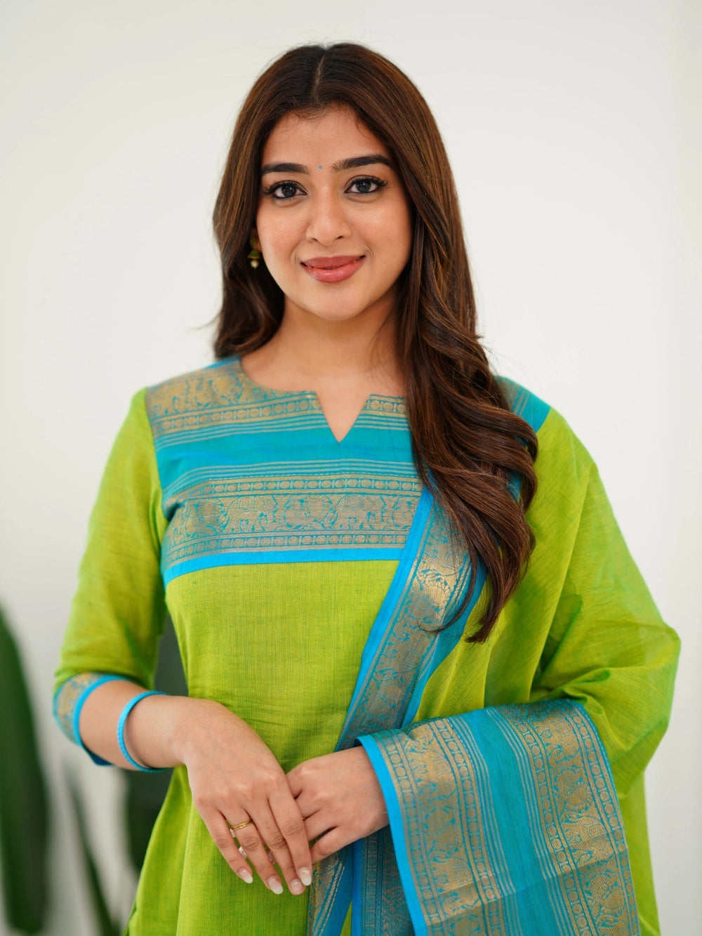 Kanchi Cotton Light Green Kurti And Dupatta For Women - Rheycart