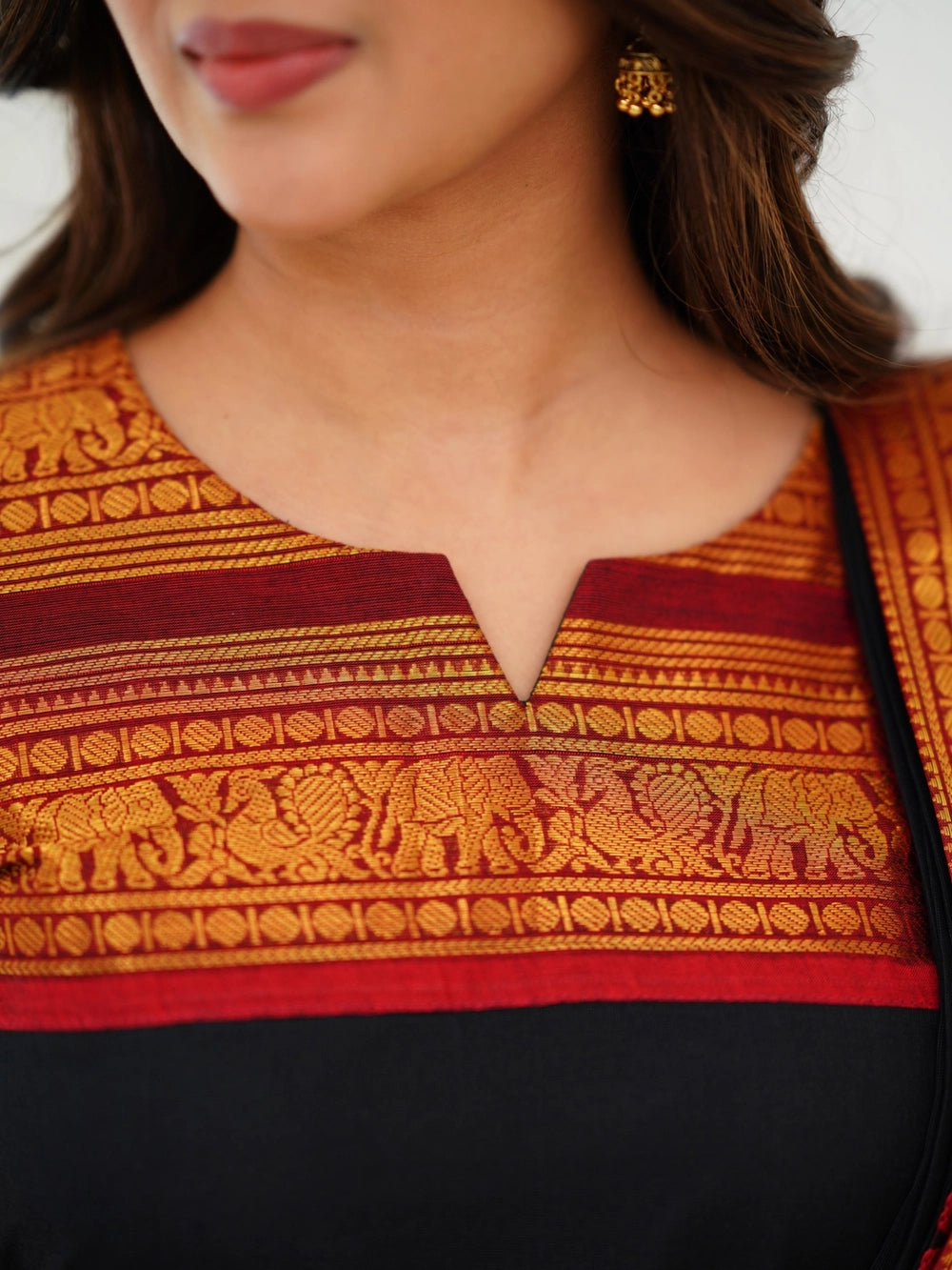 Kurti and Dupatta Pure Kanchi Cotton in Black - Rheycart