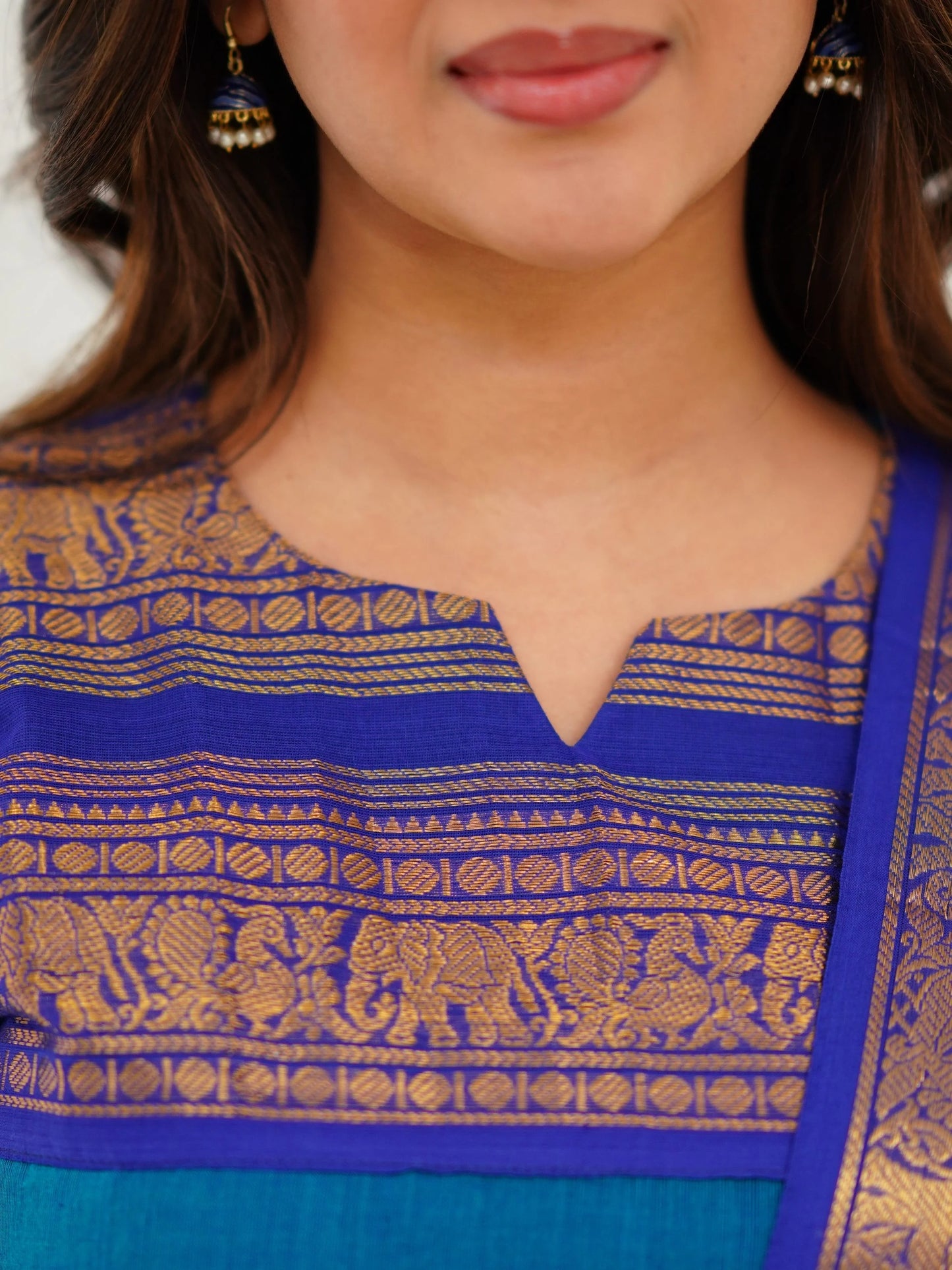 Pure Kanchi Cotton Firozi Color Kurti And Dupatta - Rheycart