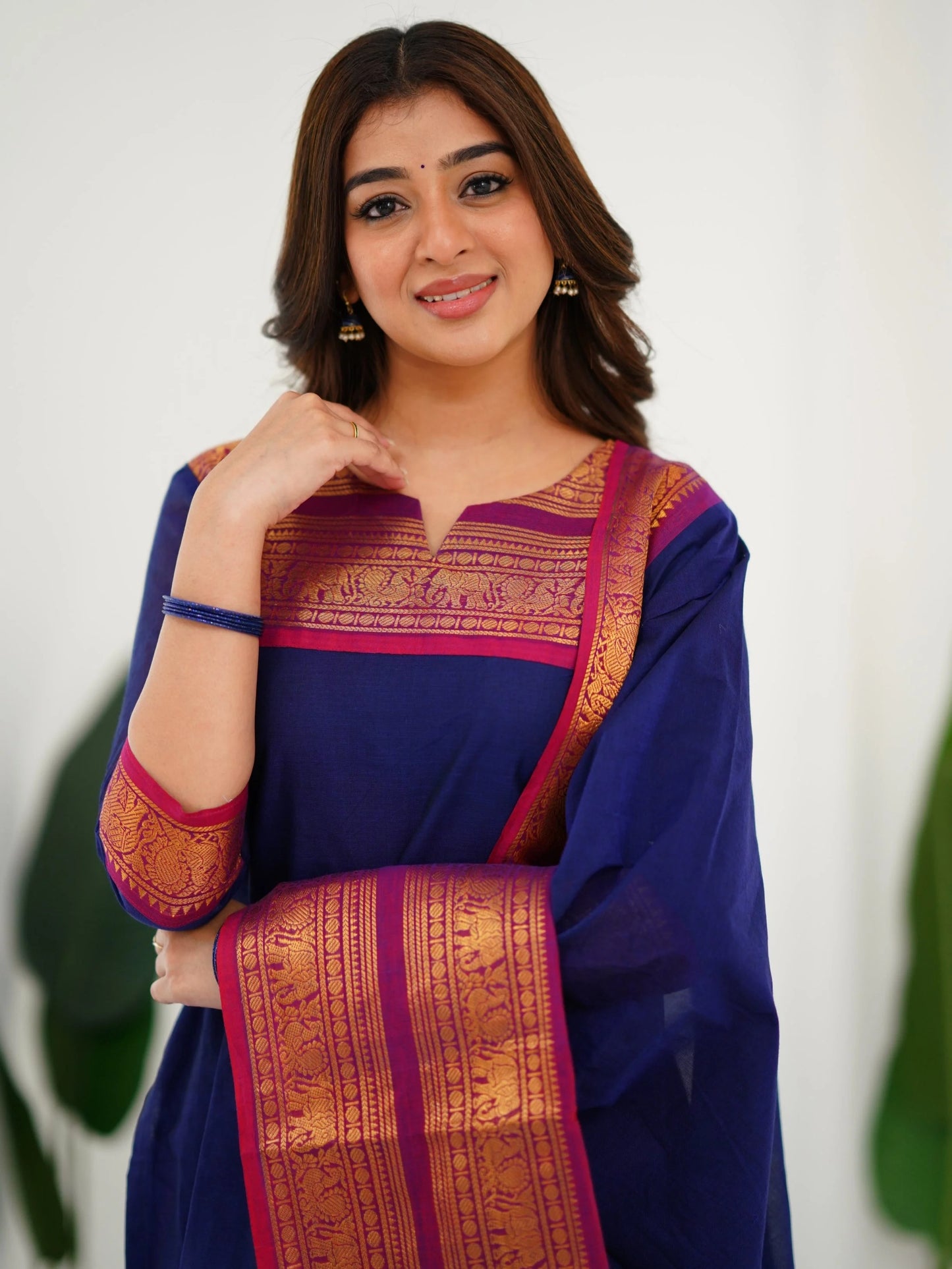 Kurti and Dupatta Pure Kanchi Cotton in Blue For Women - Rheycart