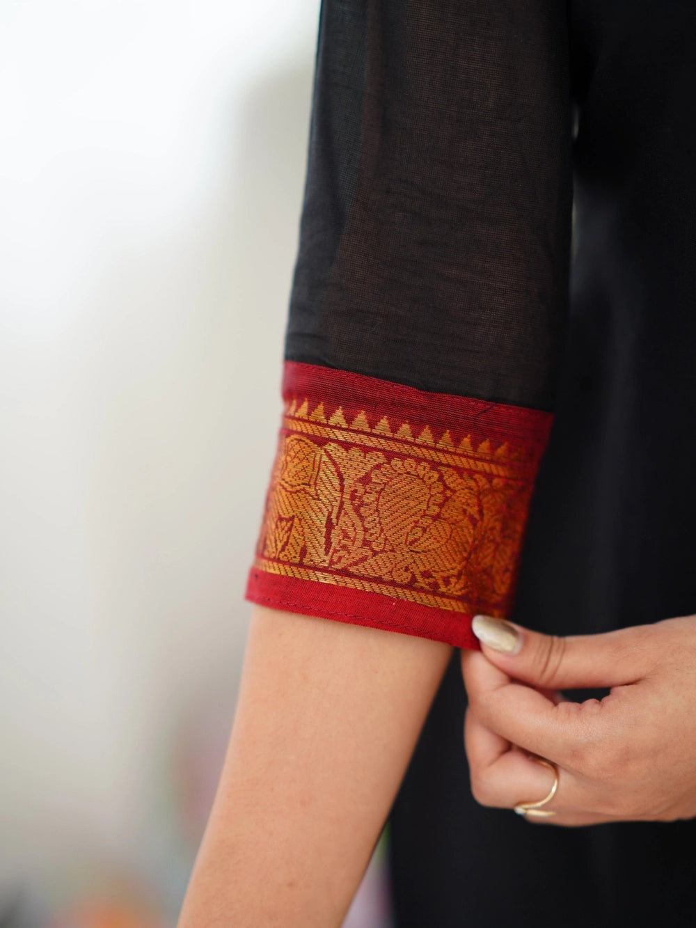 Kurti and Dupatta Pure Kanchi Cotton in Black - Rheycart
