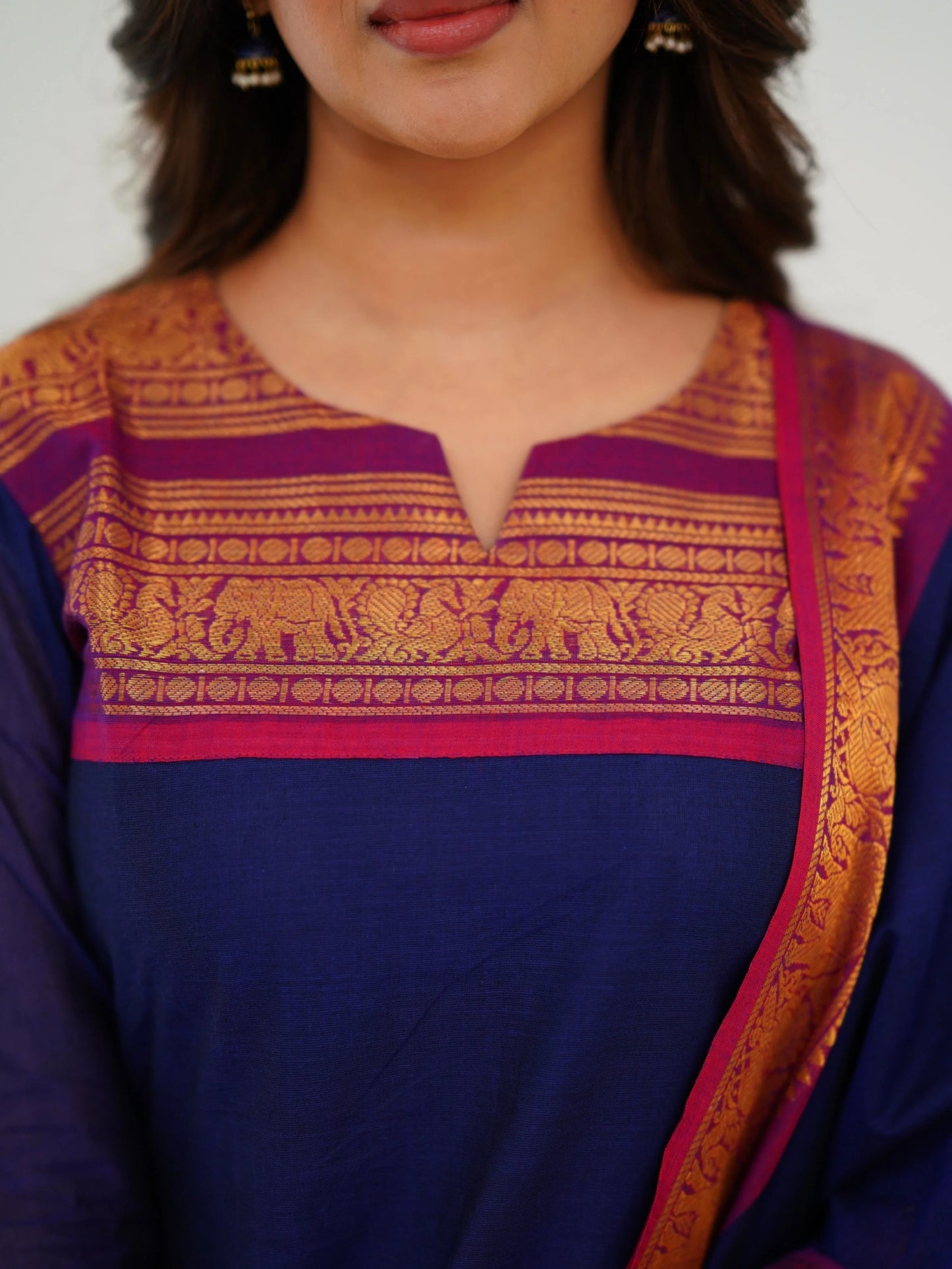 Kurti and Dupatta Pure Kanchi Cotton in Blue For Women - Rheycart