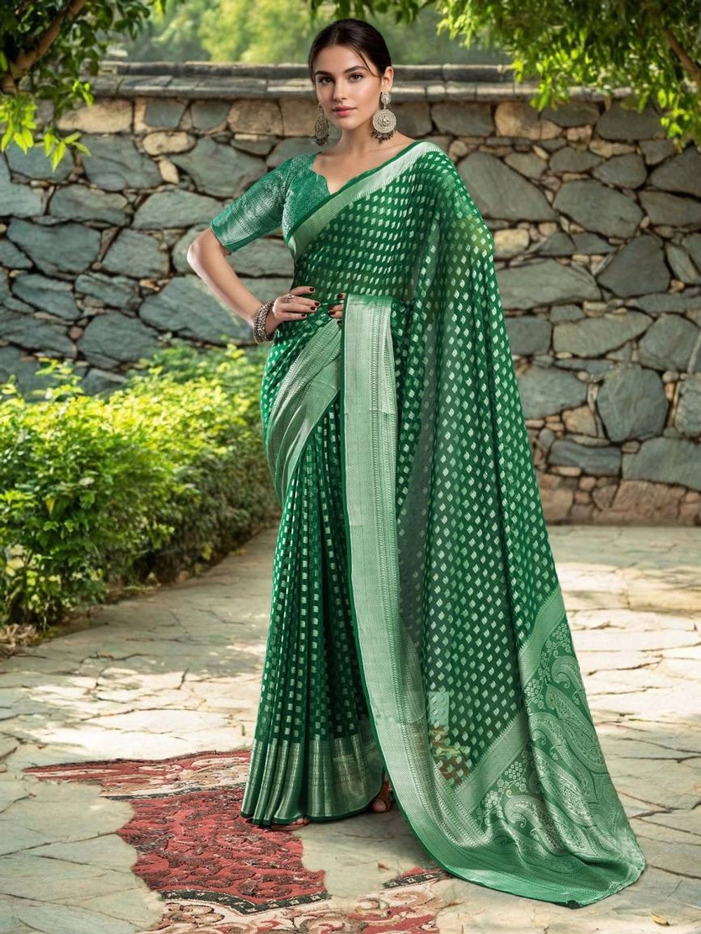 Green Weaving Jacquard Georgette Saree