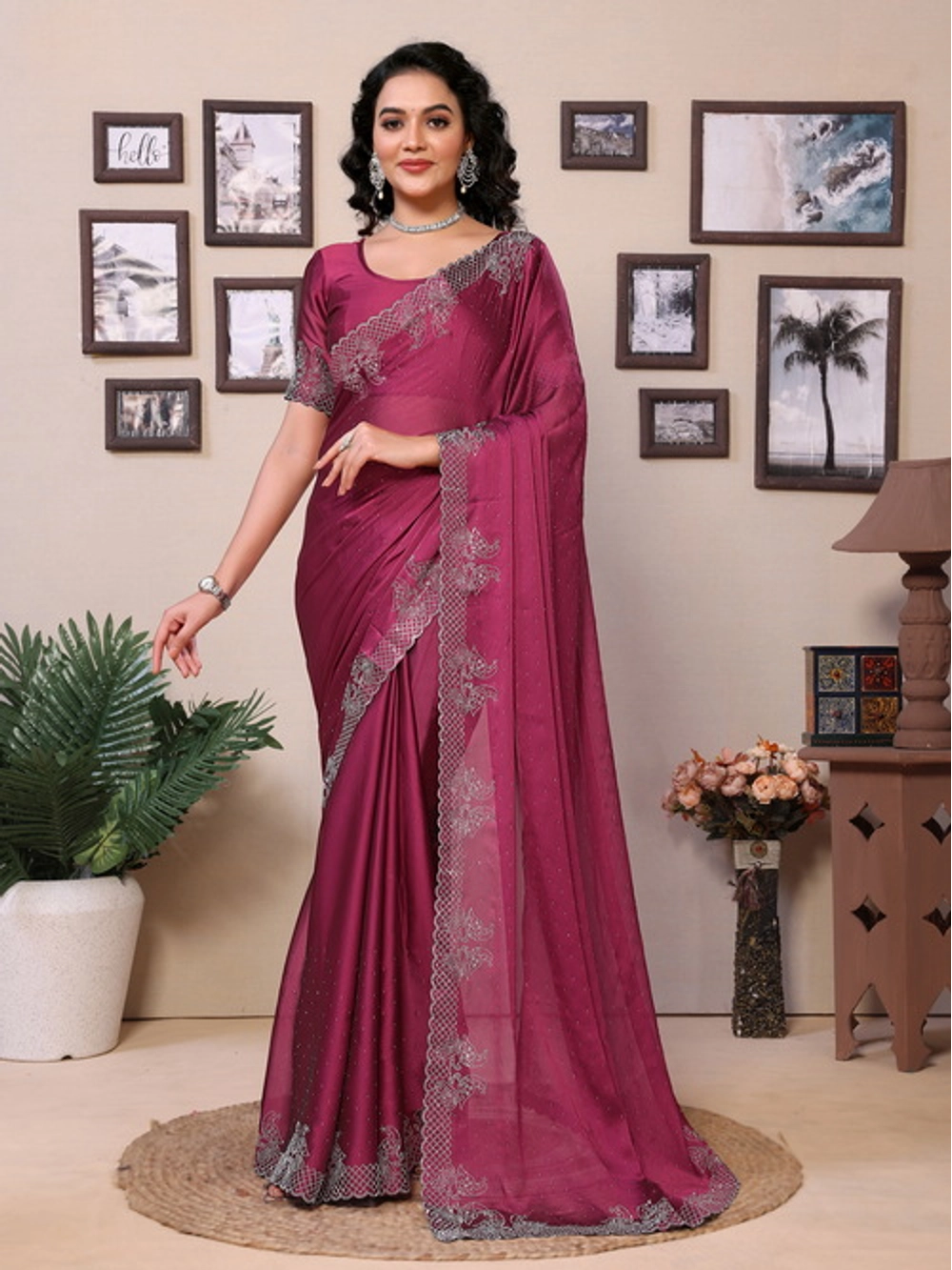 Pink Embellished Rangoli Silk Saree For Women