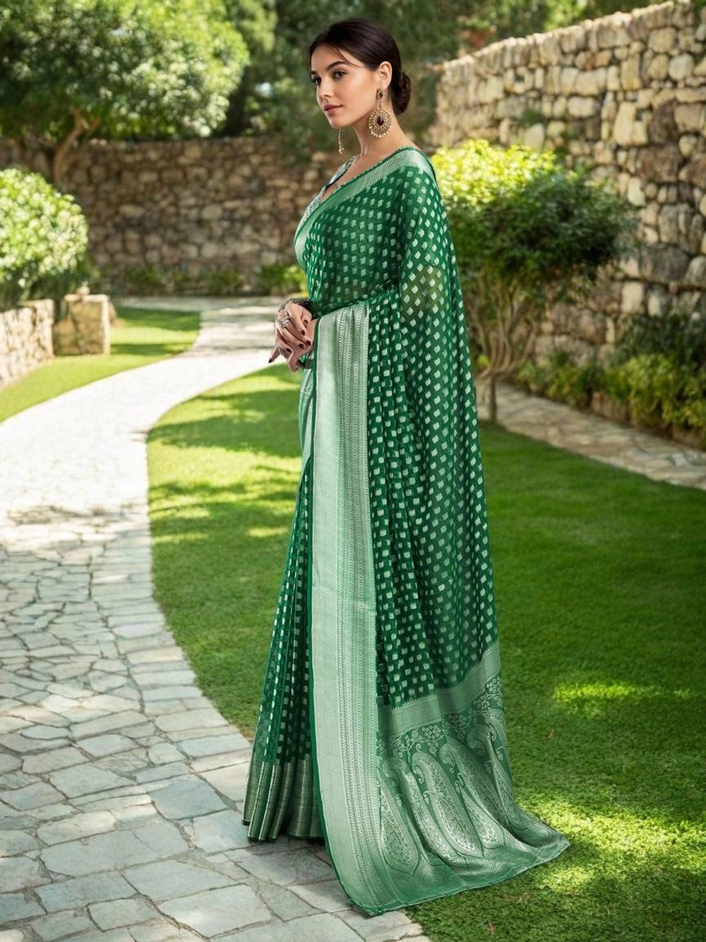 Green Weaving Jacquard Georgette Saree