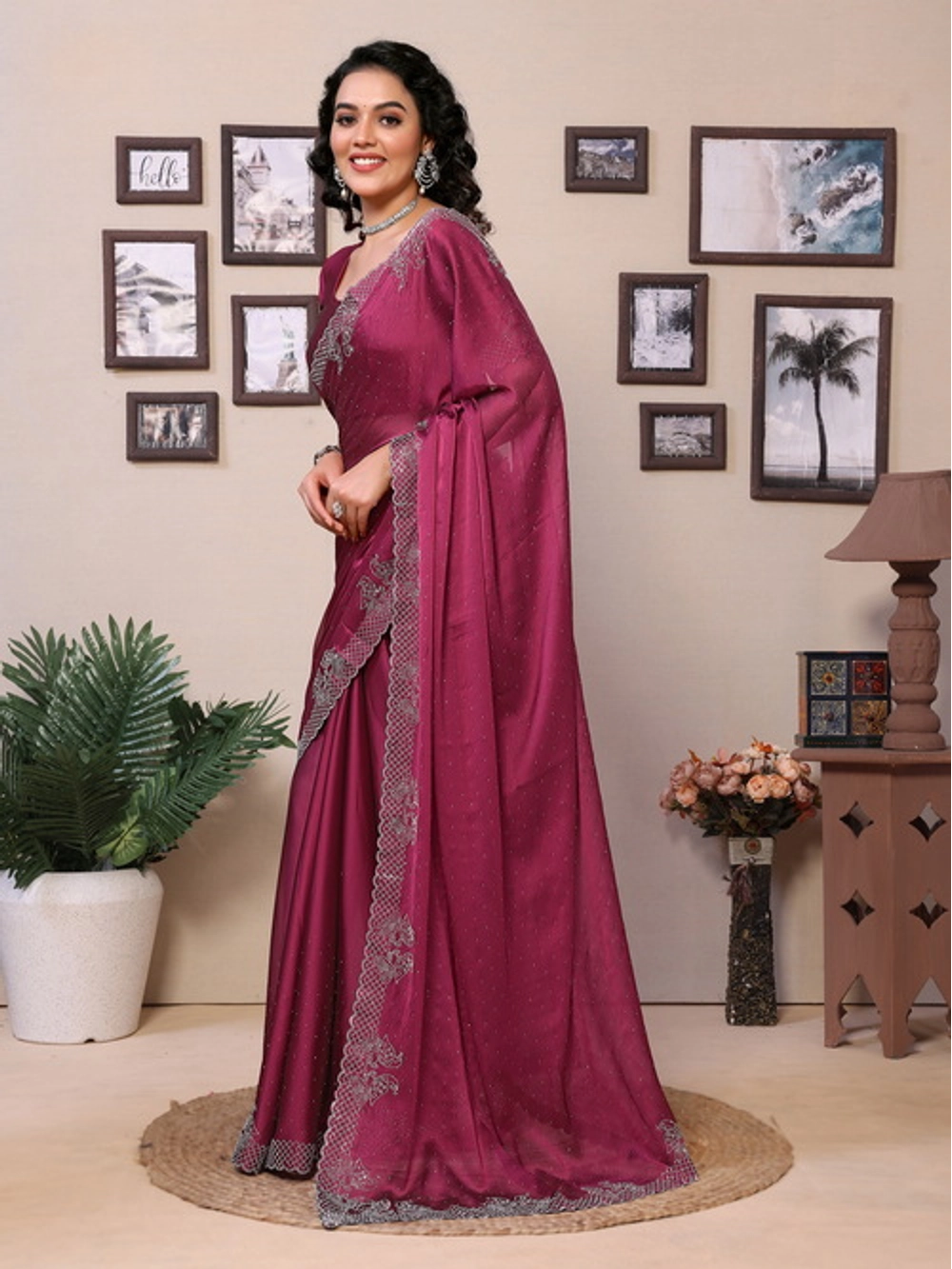 Pink Embellished Rangoli Silk Saree For Women