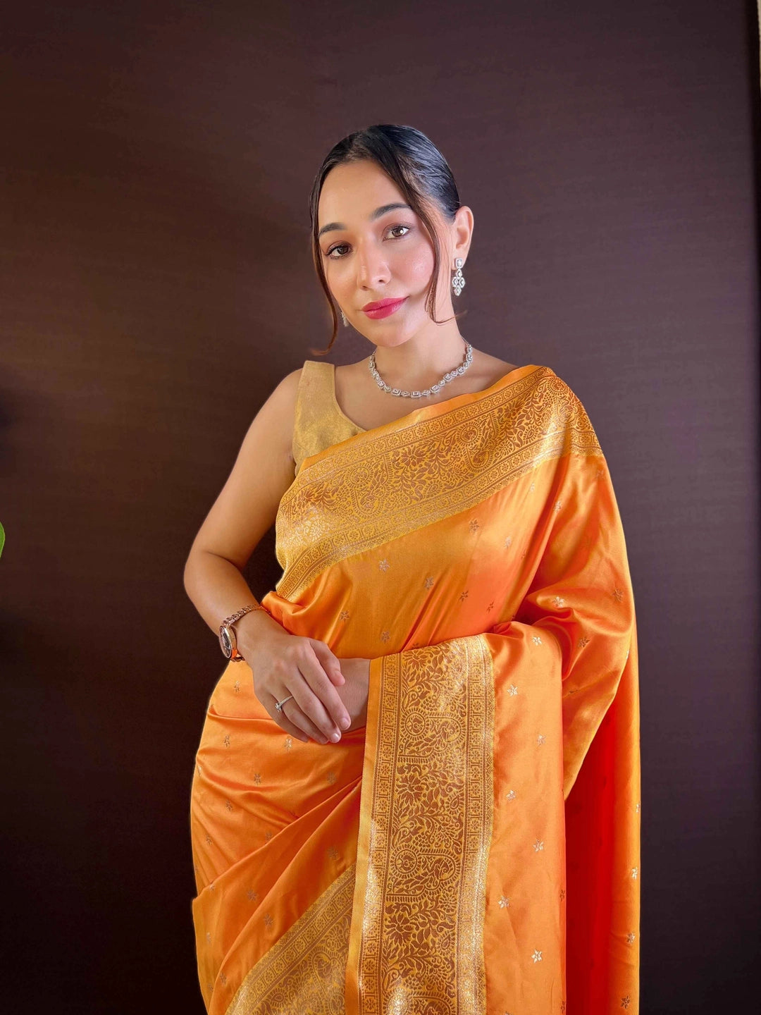 Orange Paithani Silk Saree With Unstiched Blouse - Rheycart