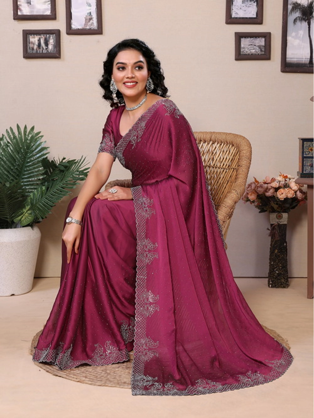 Pink Embellished Rangoli Silk Saree For Women