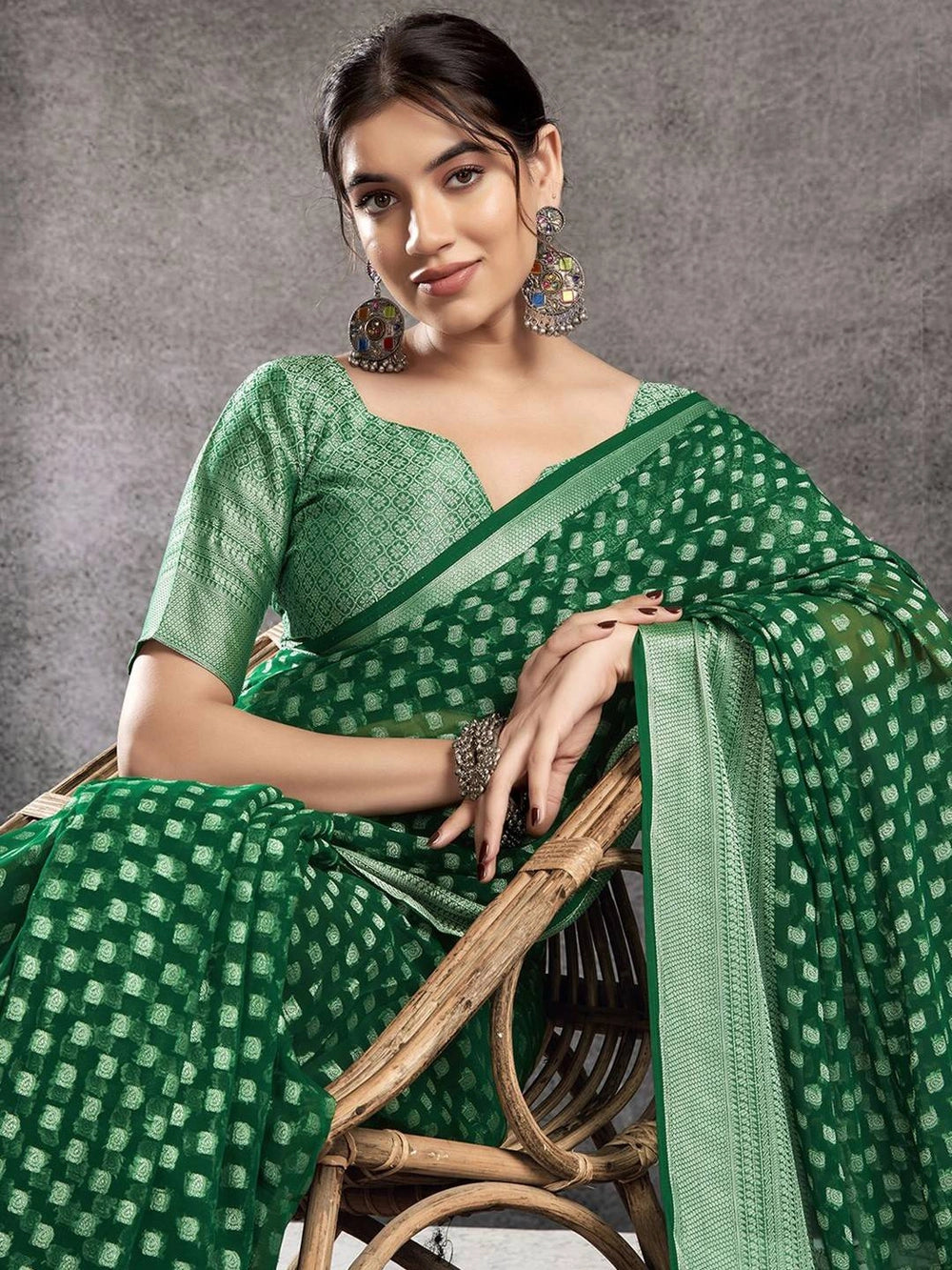 Green Weaving Jacquard Georgette Saree