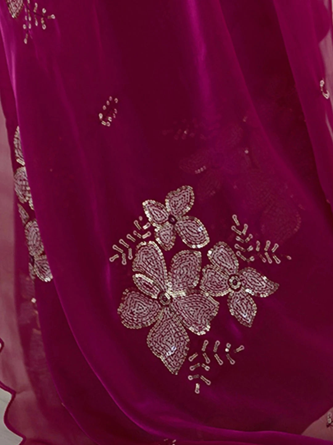 Rani Jimmy Choo Embroidered Chiffon Saree - Rheycart