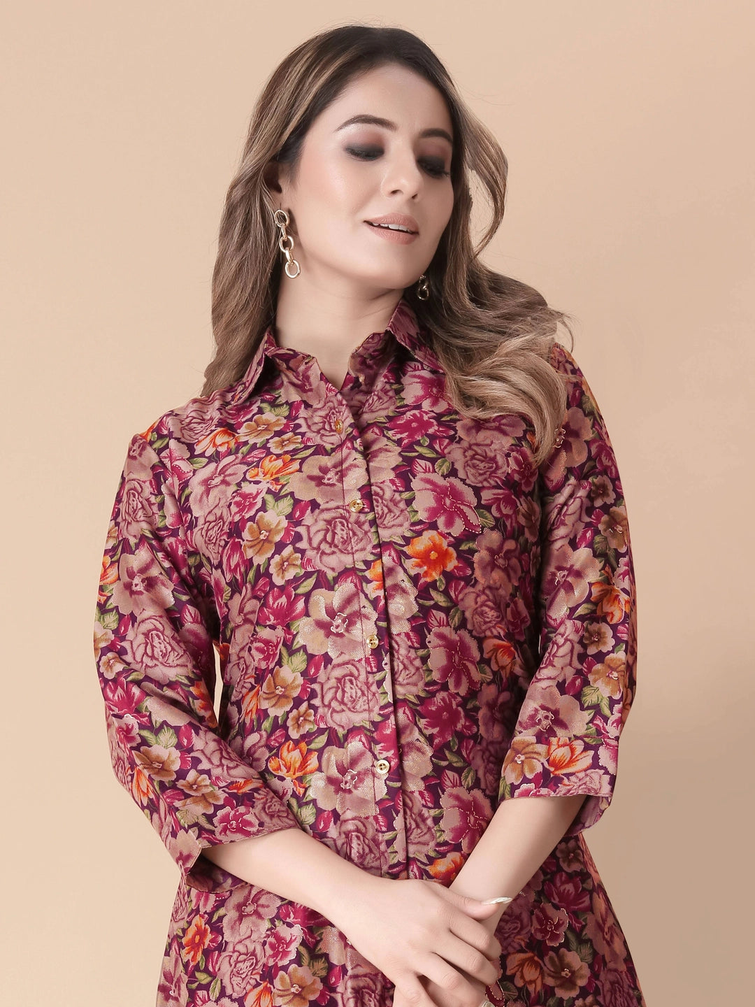 Red Floral Printed Rayon Cotton Co-ord Set - Rheycart