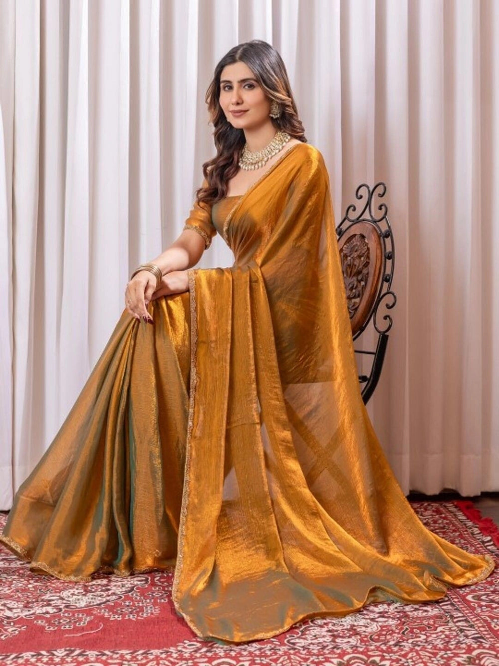 Rich Fendy Soft Chiffon Golden Color Saree