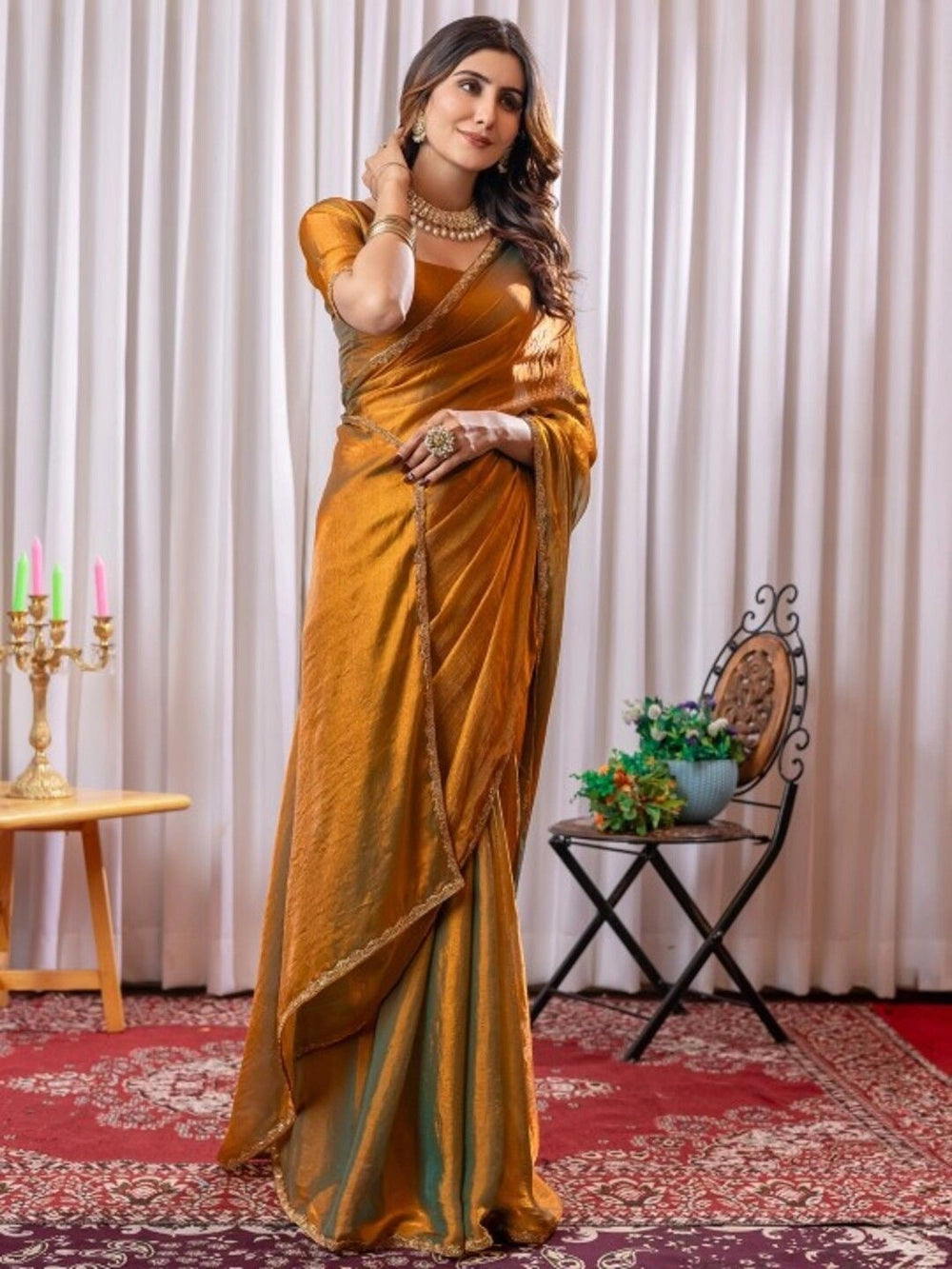 Rich Fendy Soft Chiffon Golden Color Saree