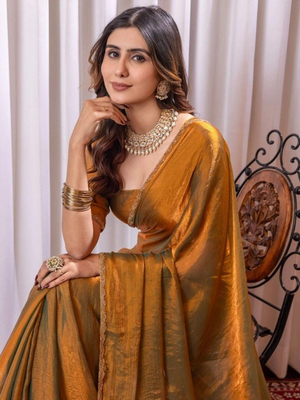 Rich Fendy Soft Chiffon Golden Color Saree