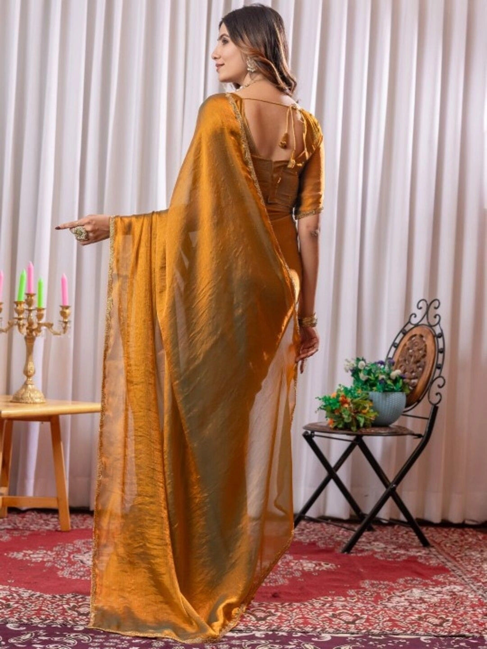 Rich Fendy Soft Chiffon Golden Color Saree