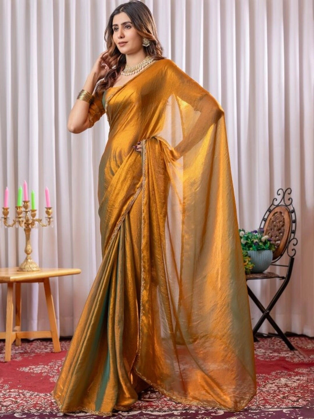 Rich Fendy Soft Chiffon Golden Color Saree