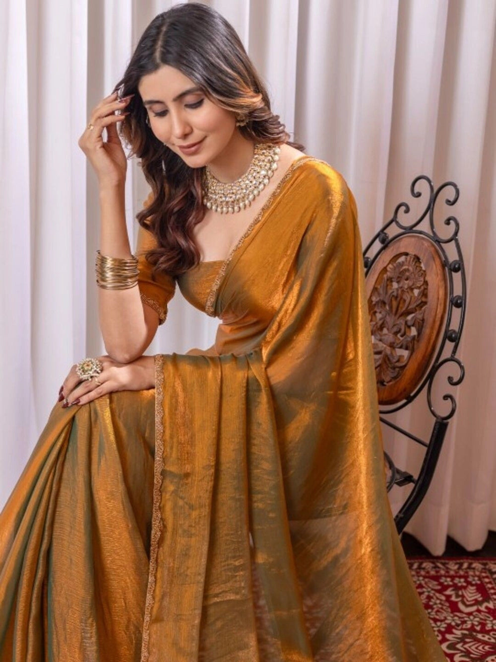 Rich Fendy Soft Chiffon Golden Color Saree