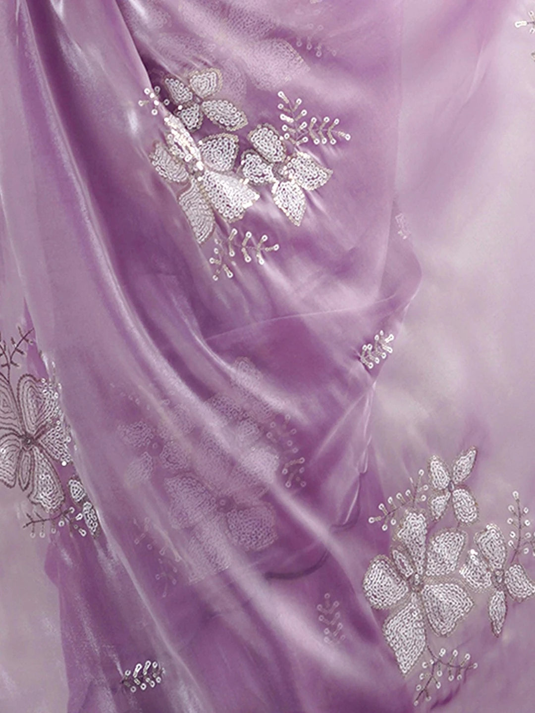Lavender Jimmy Choo Embroidery Sequence Chiffon Saree - Rheycart