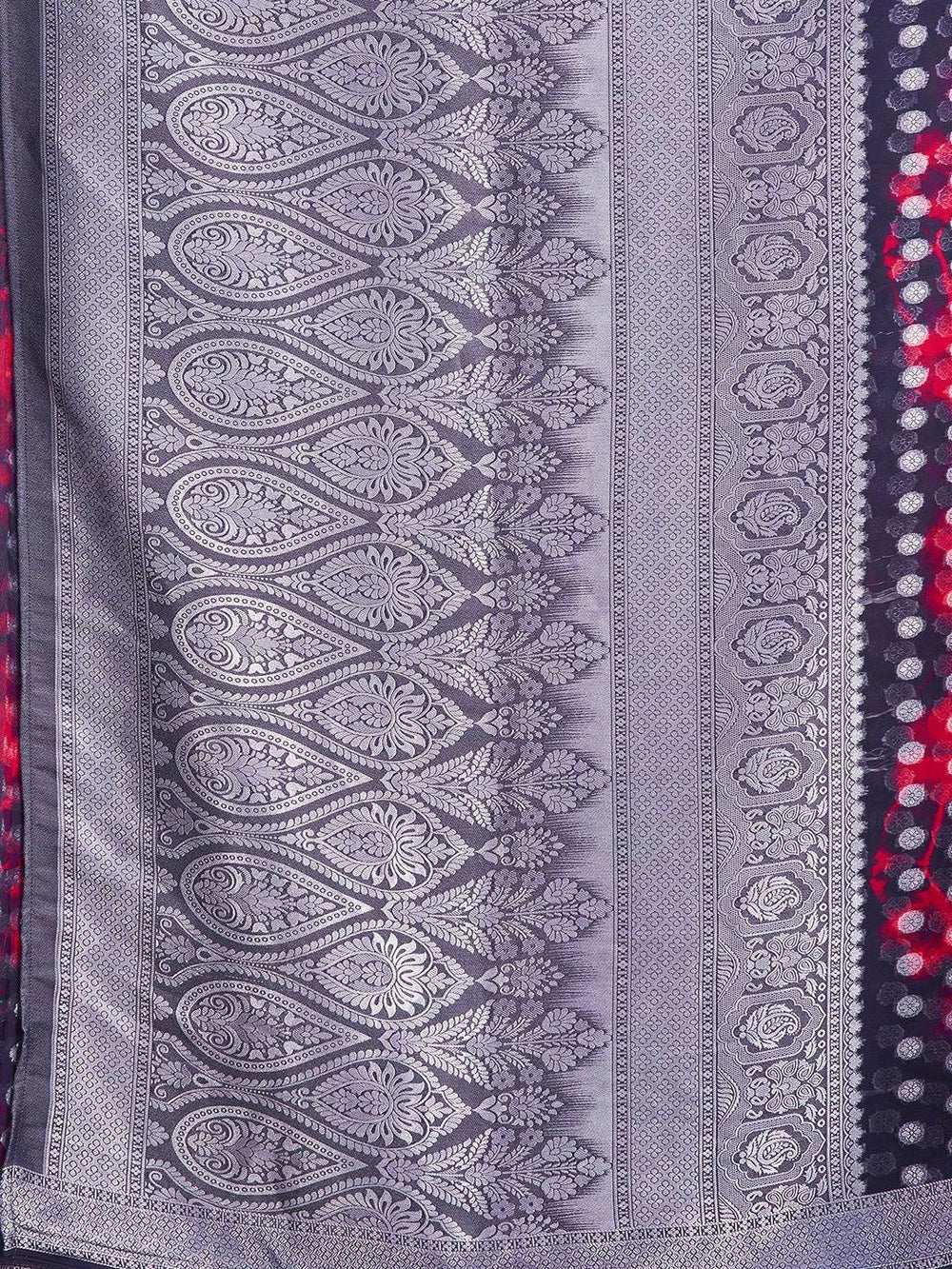 Red Weaving Dot Jacquard Georgette Saree