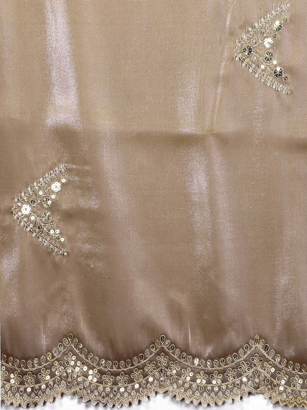 Beige Color Chiffon Embroidery Jimmy Choo Style Saree - Rheycart
