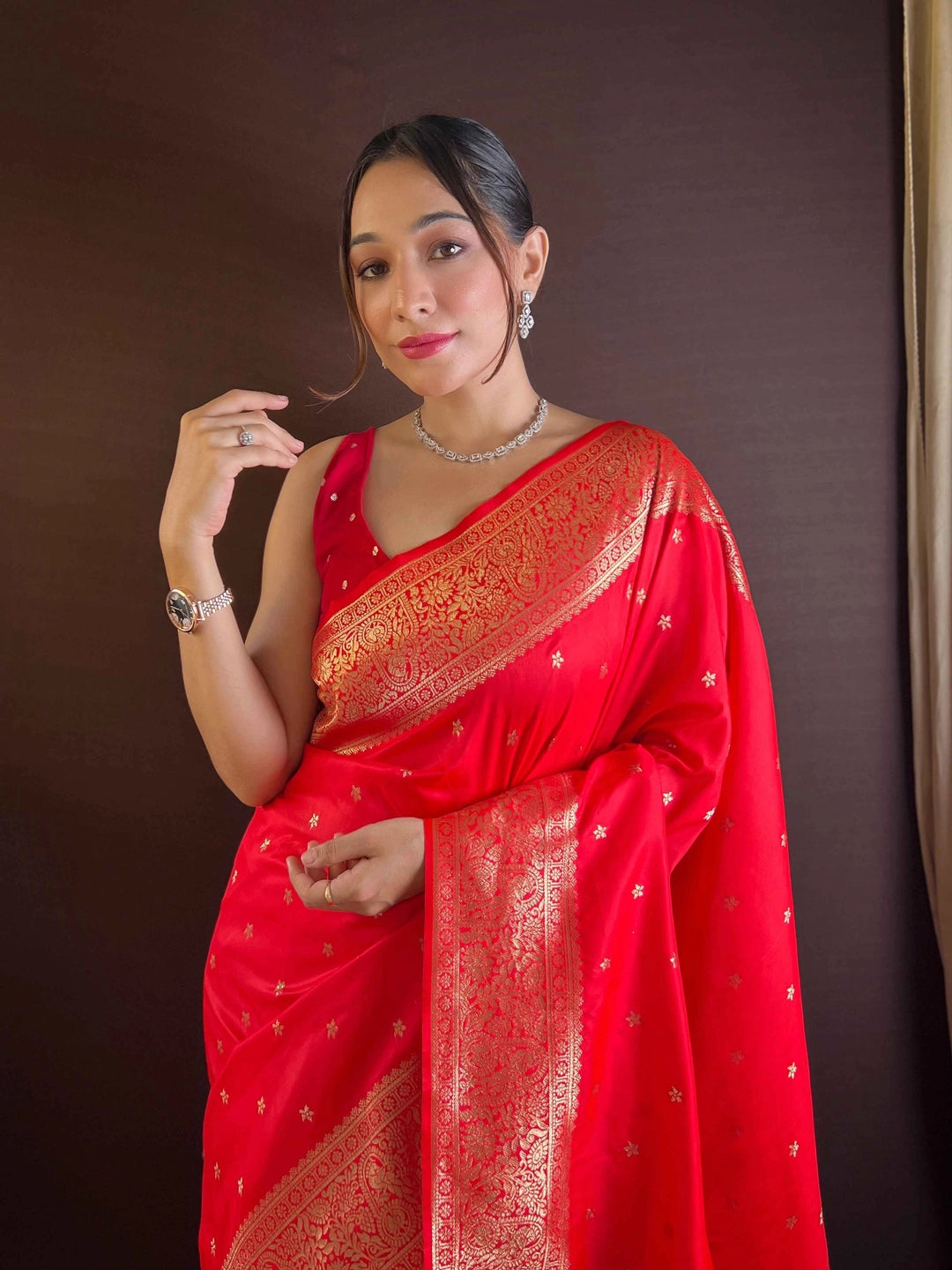 Red Woven Design Paithani Silk Saree - Rheycart