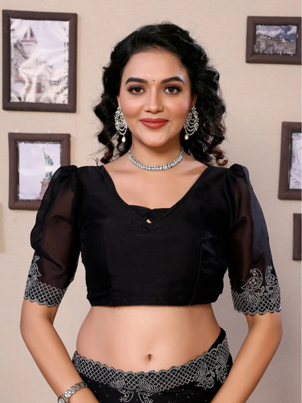 Embellished Black Rangoli Silk Diamond Work Saree