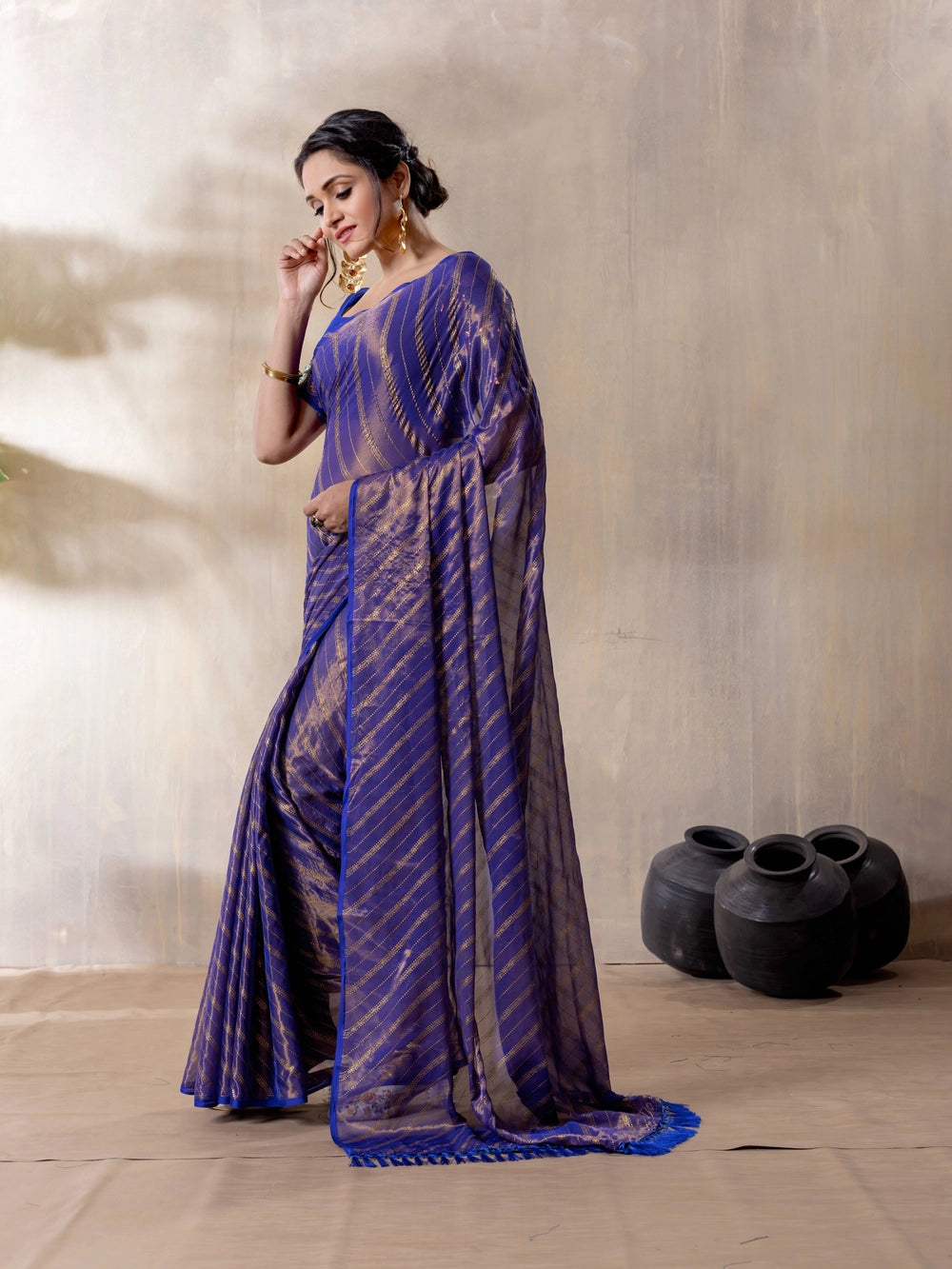 Blue Silk Blend Saree For Women