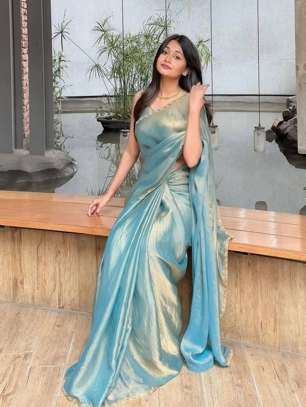 Sky Blue Rich Fendy Soft Chiffon Party Wear Saree