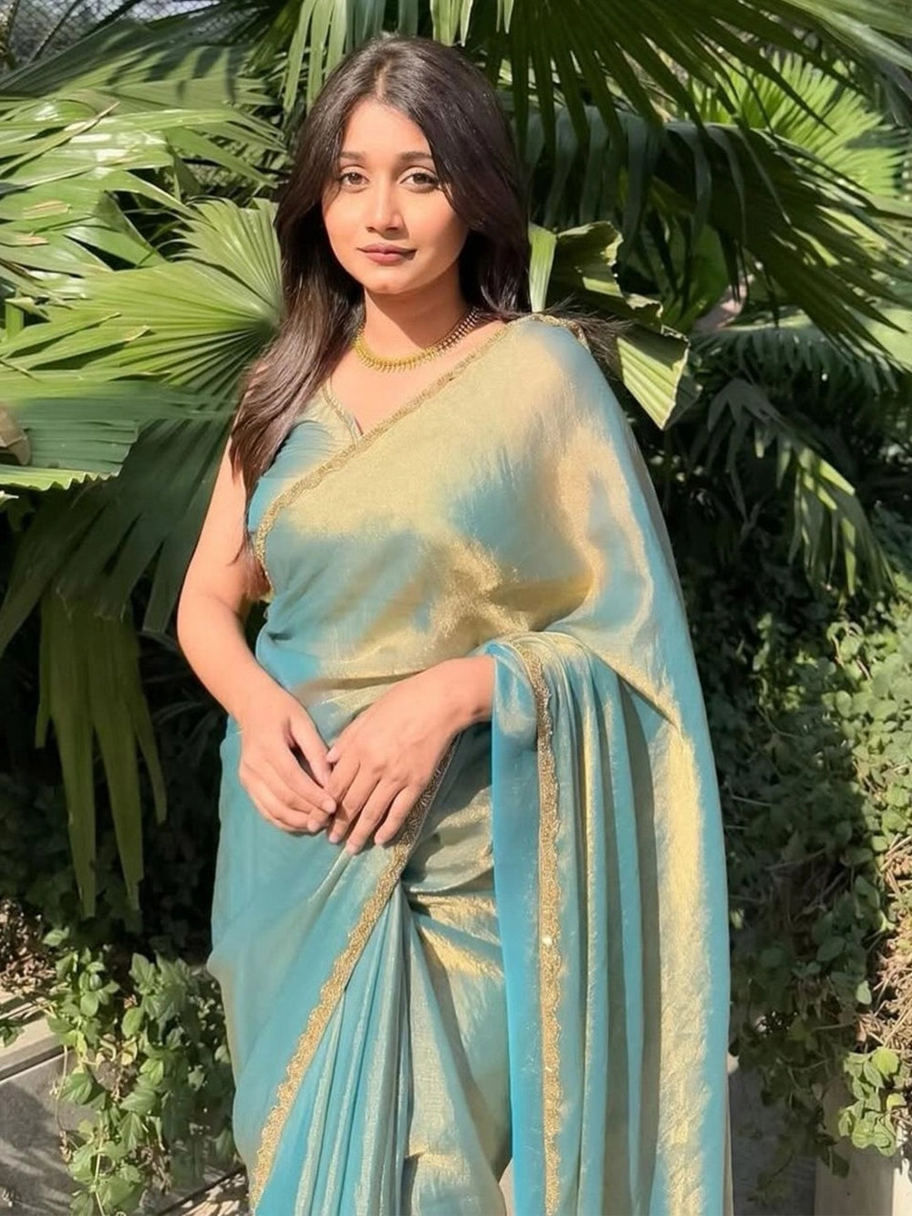 Sky Blue Rich Fendy Soft Chiffon Party Wear Saree