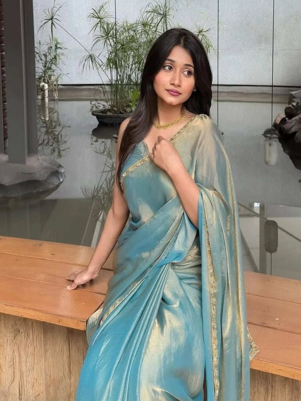 Sky Blue Rich Fendy Soft Chiffon Party Wear Saree
