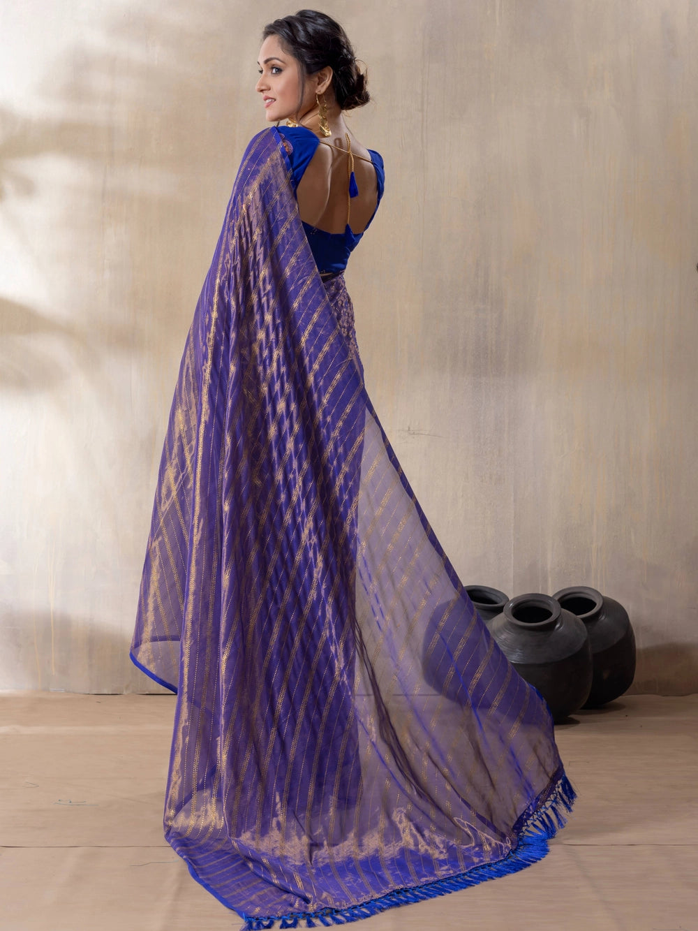 Blue Silk Blend Saree For Women