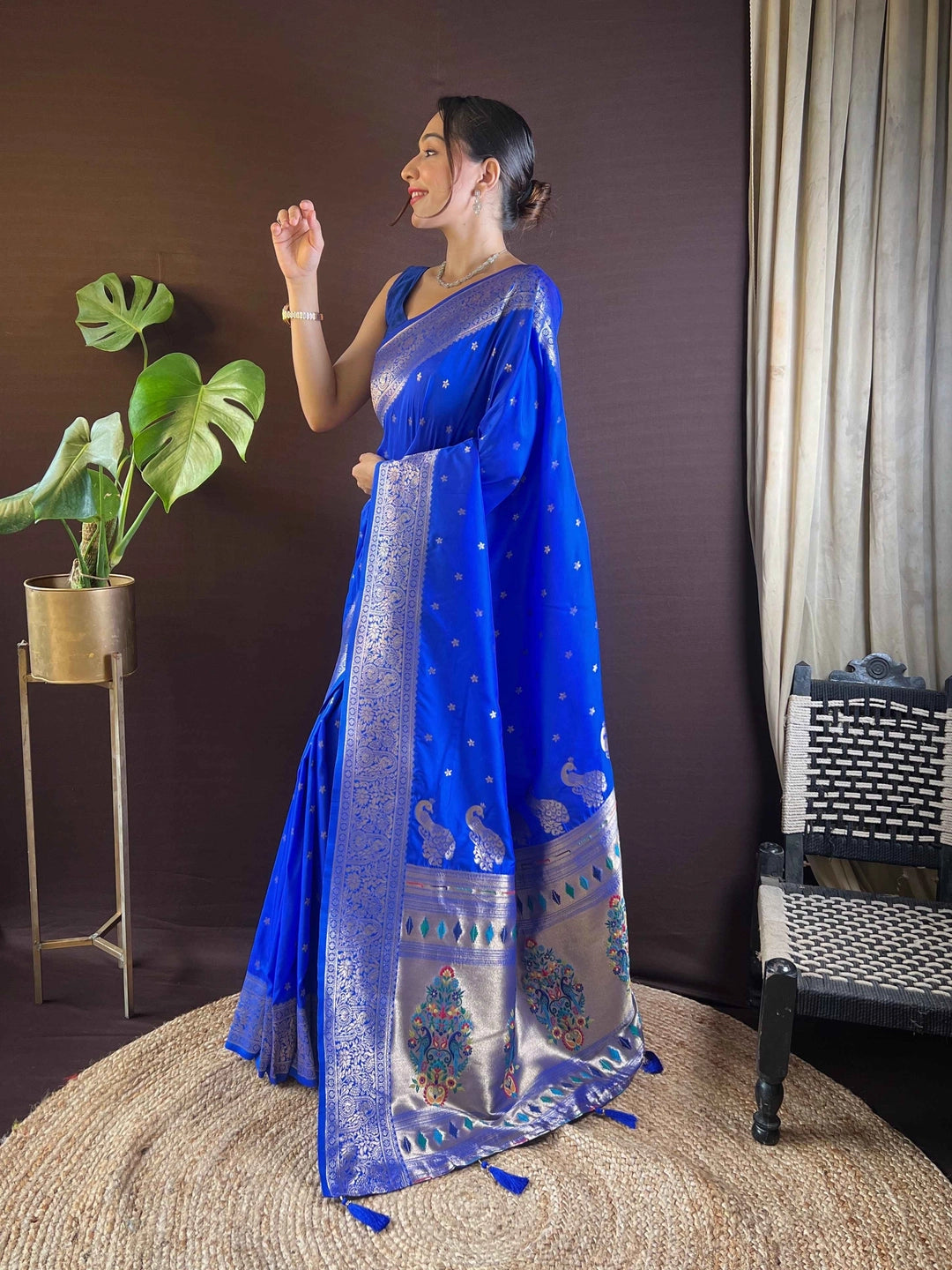 Royal Blue Paithani Silk Saree For Women's - Rheycart