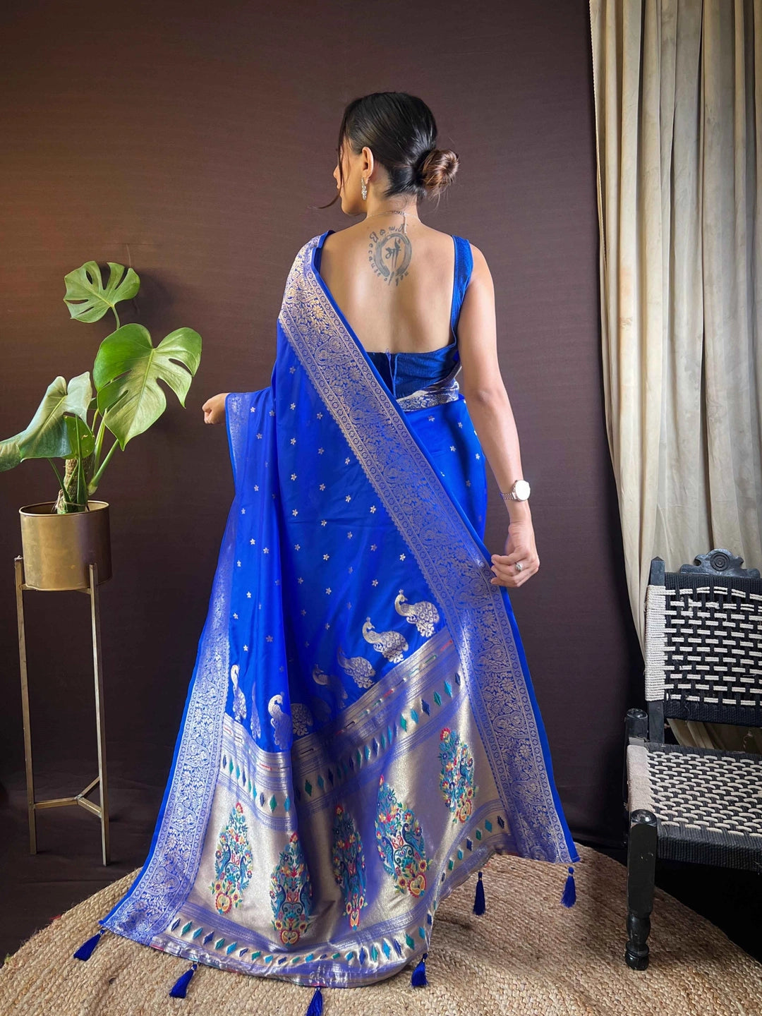 Royal Blue Paithani Silk Saree For Women's - Rheycart
