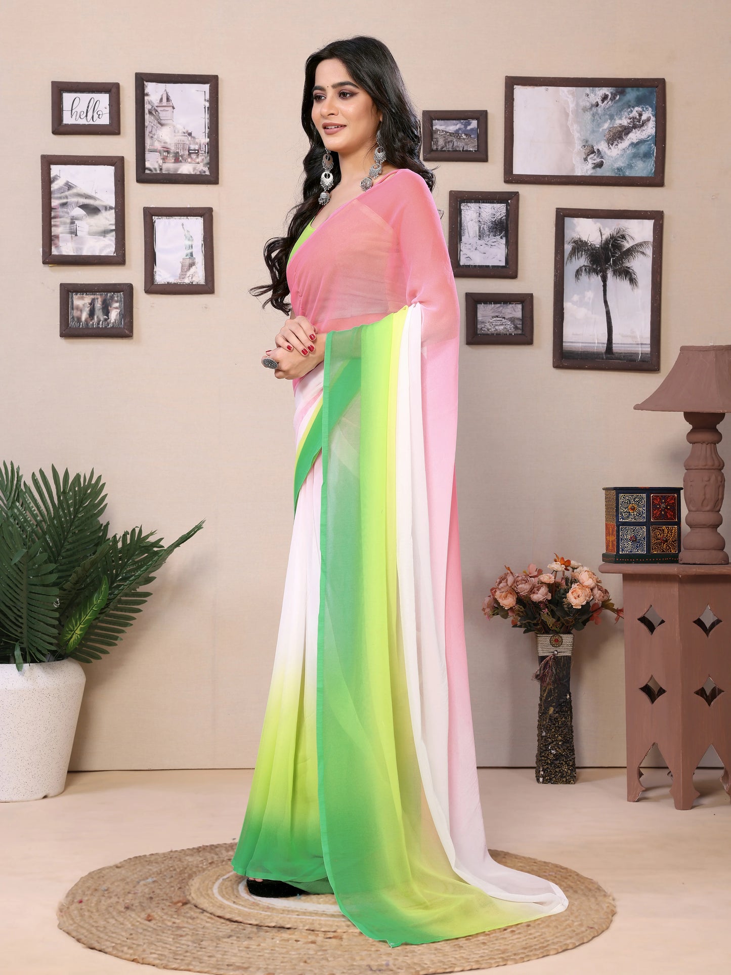 Multicolor Georgette saree with stylish print details