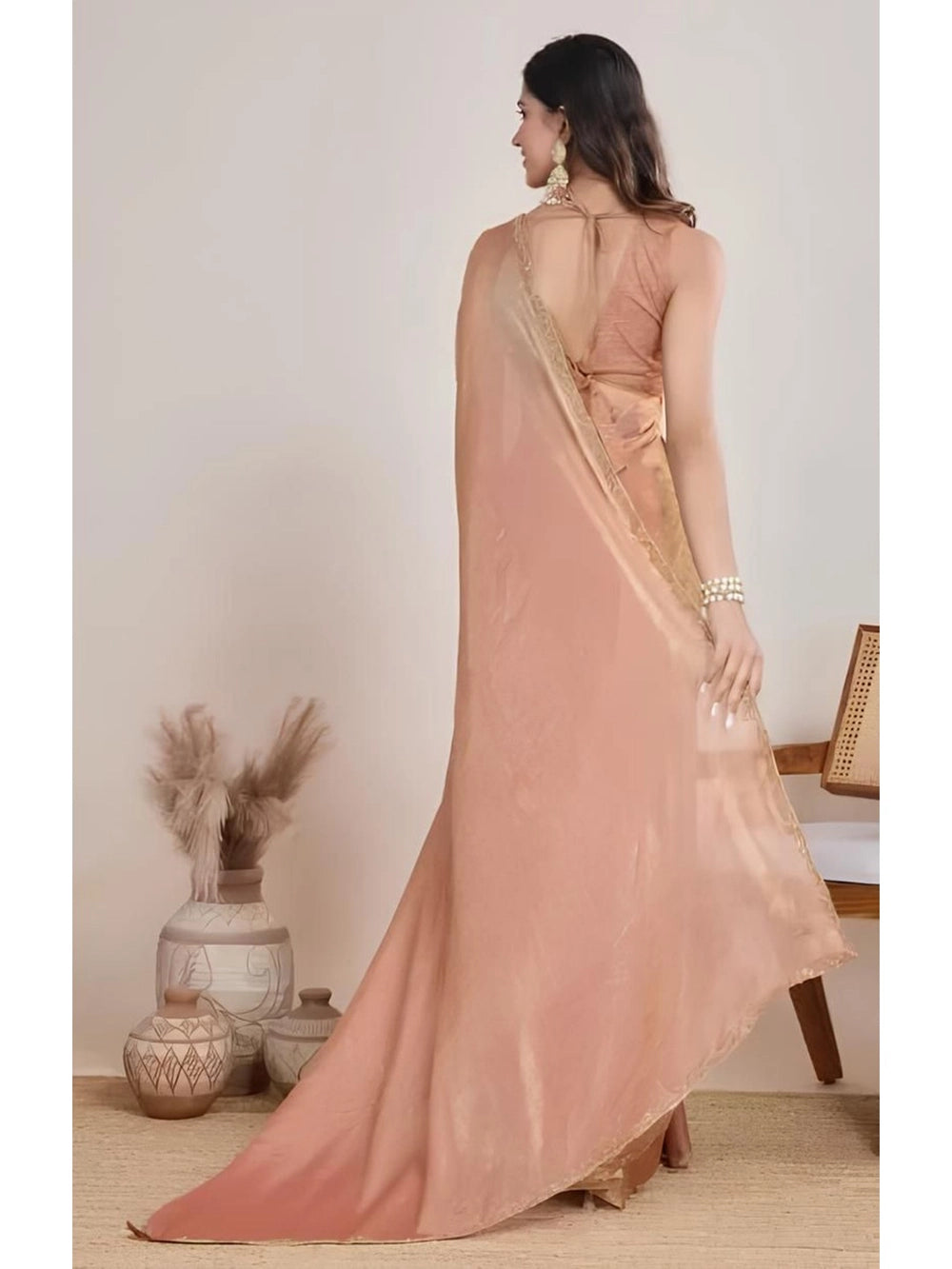 Fendy Soft Chiffon Cream Color Party Wear Saree