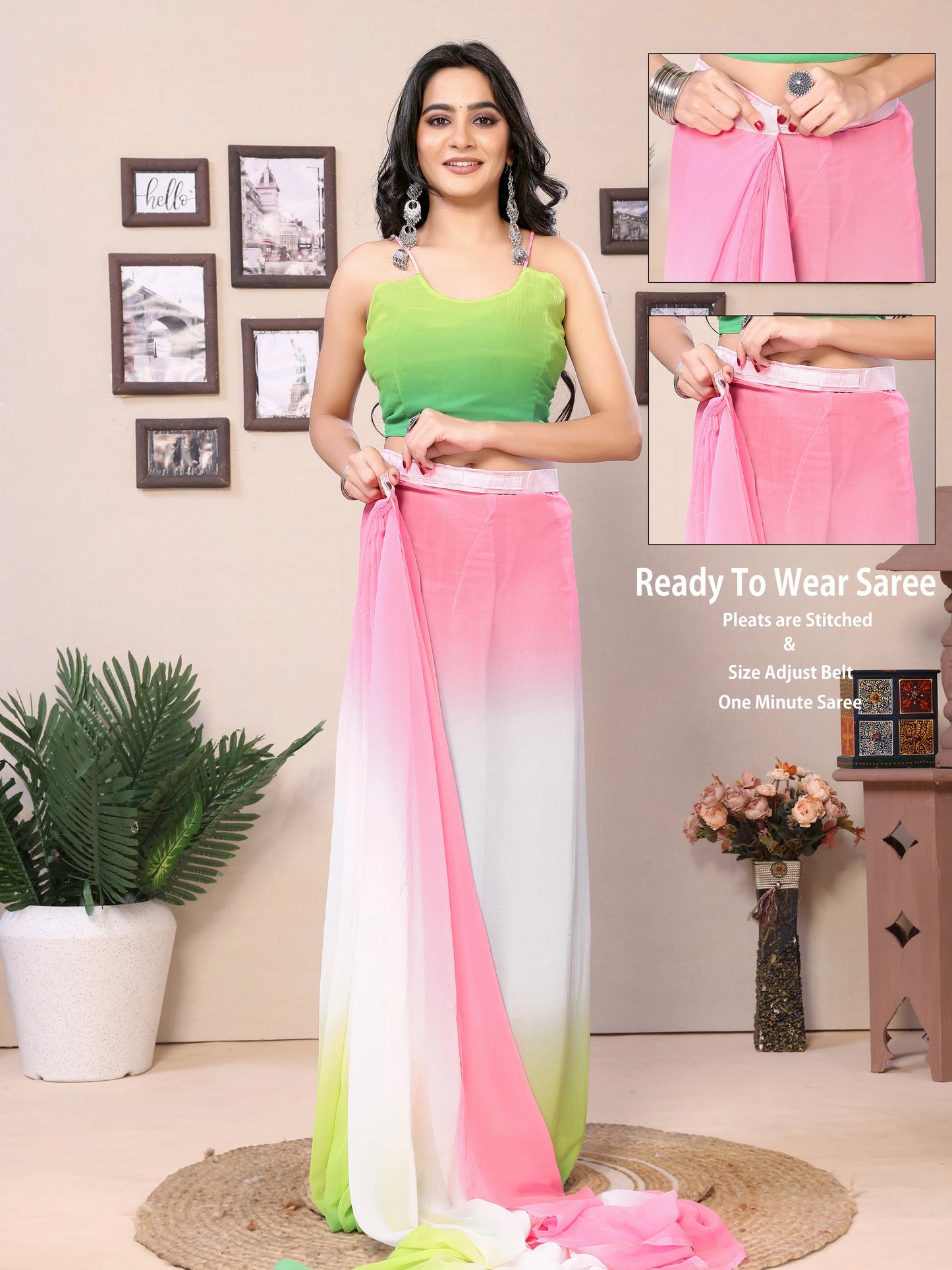 Georgette pre-draped saree for party or festive occasions