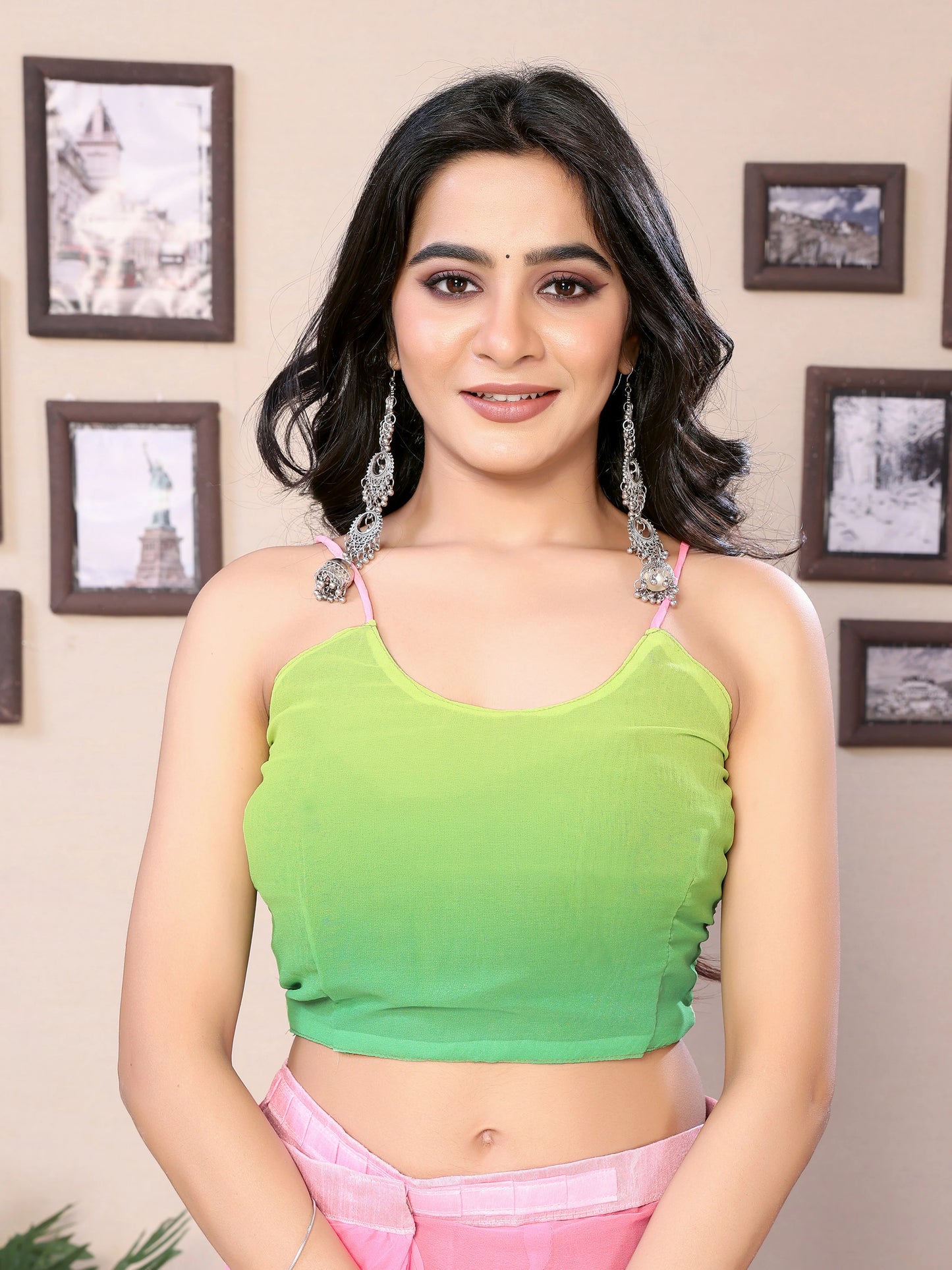 Unstiched Blouse Piece Green Color