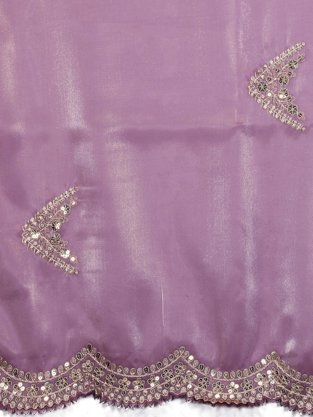 Pinkish Lavender Jimmy Choo Embroidery Chiffon Saree - Rheycart