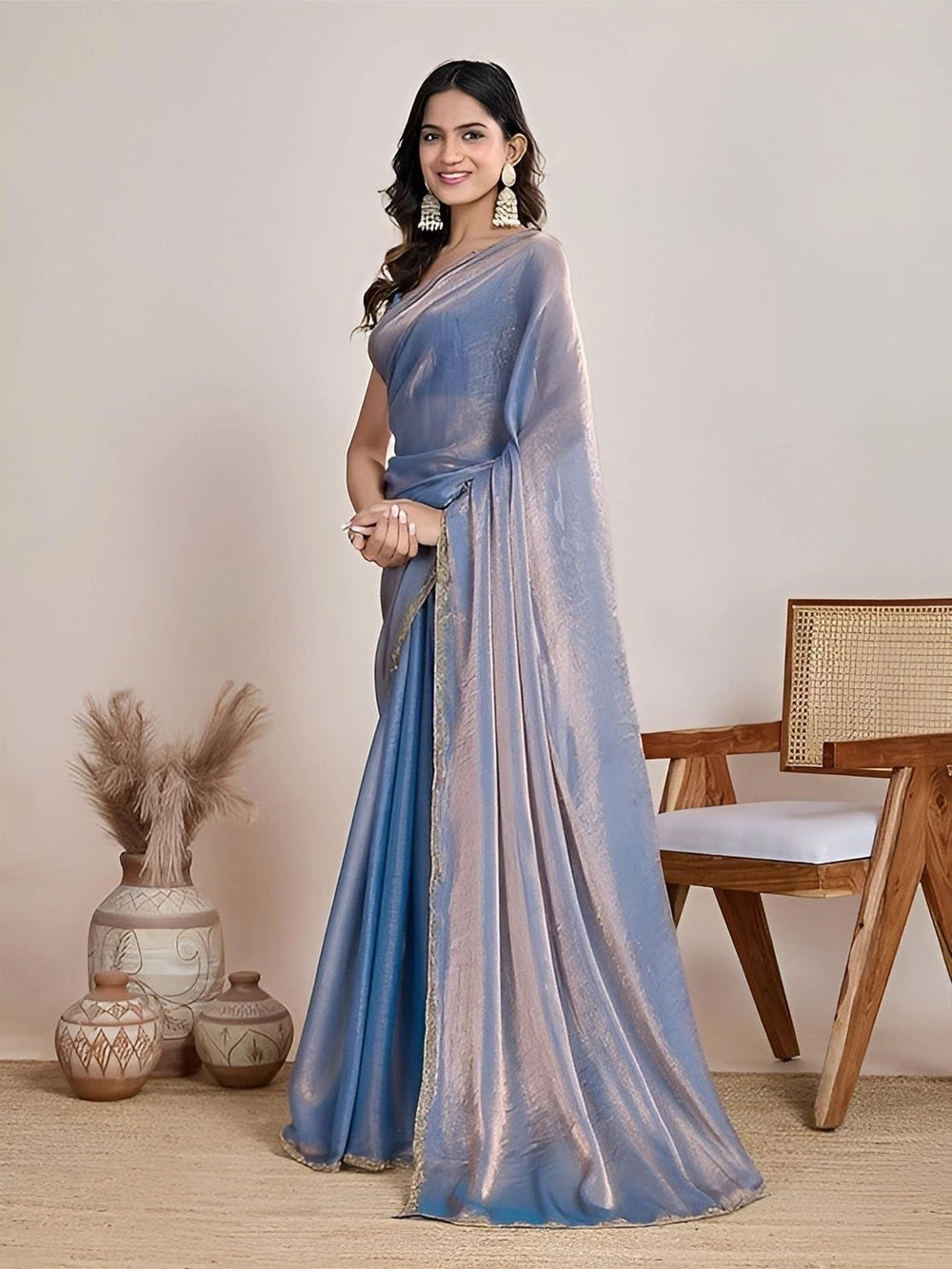 Blue Soft Chiffon Shiny Saree For Any Special Occasion