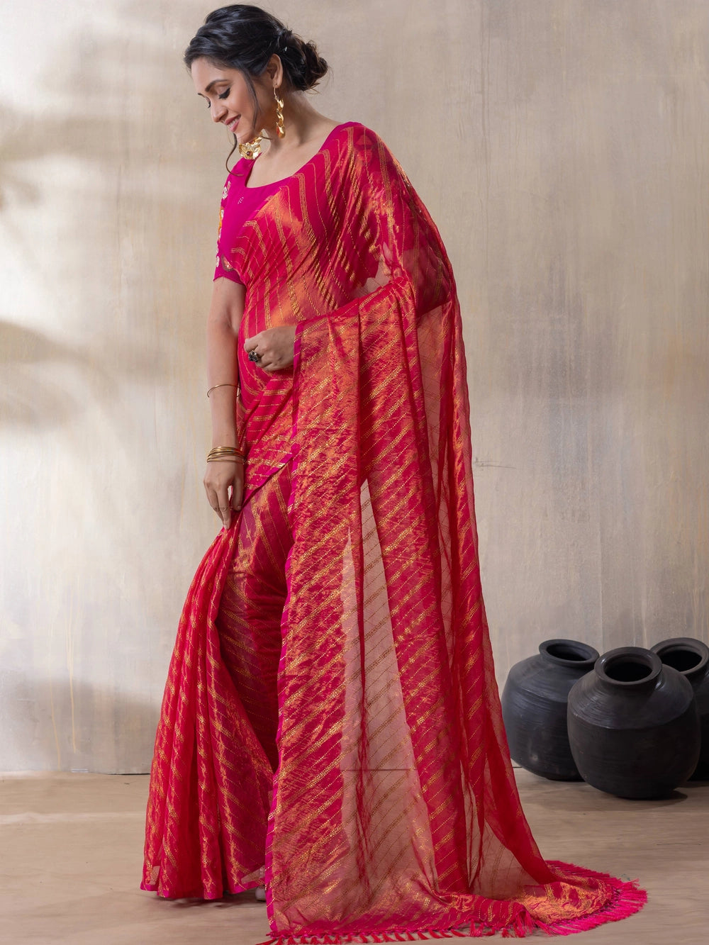Rani Silk Blend Saree With Unstitched Blouse Piece