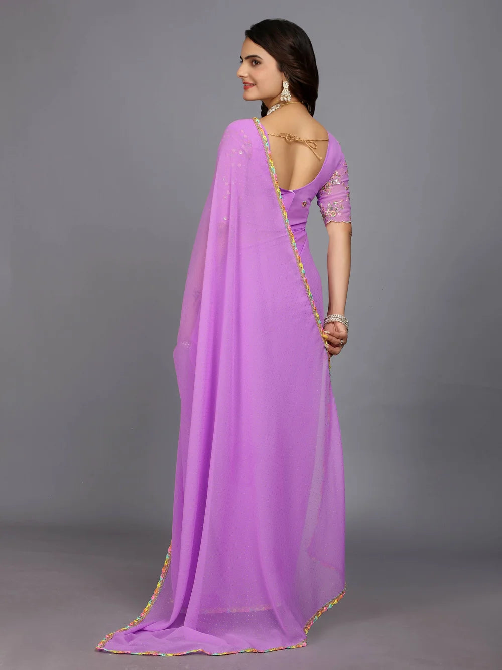 Light Purple Plain Georgette Bollywood Saree