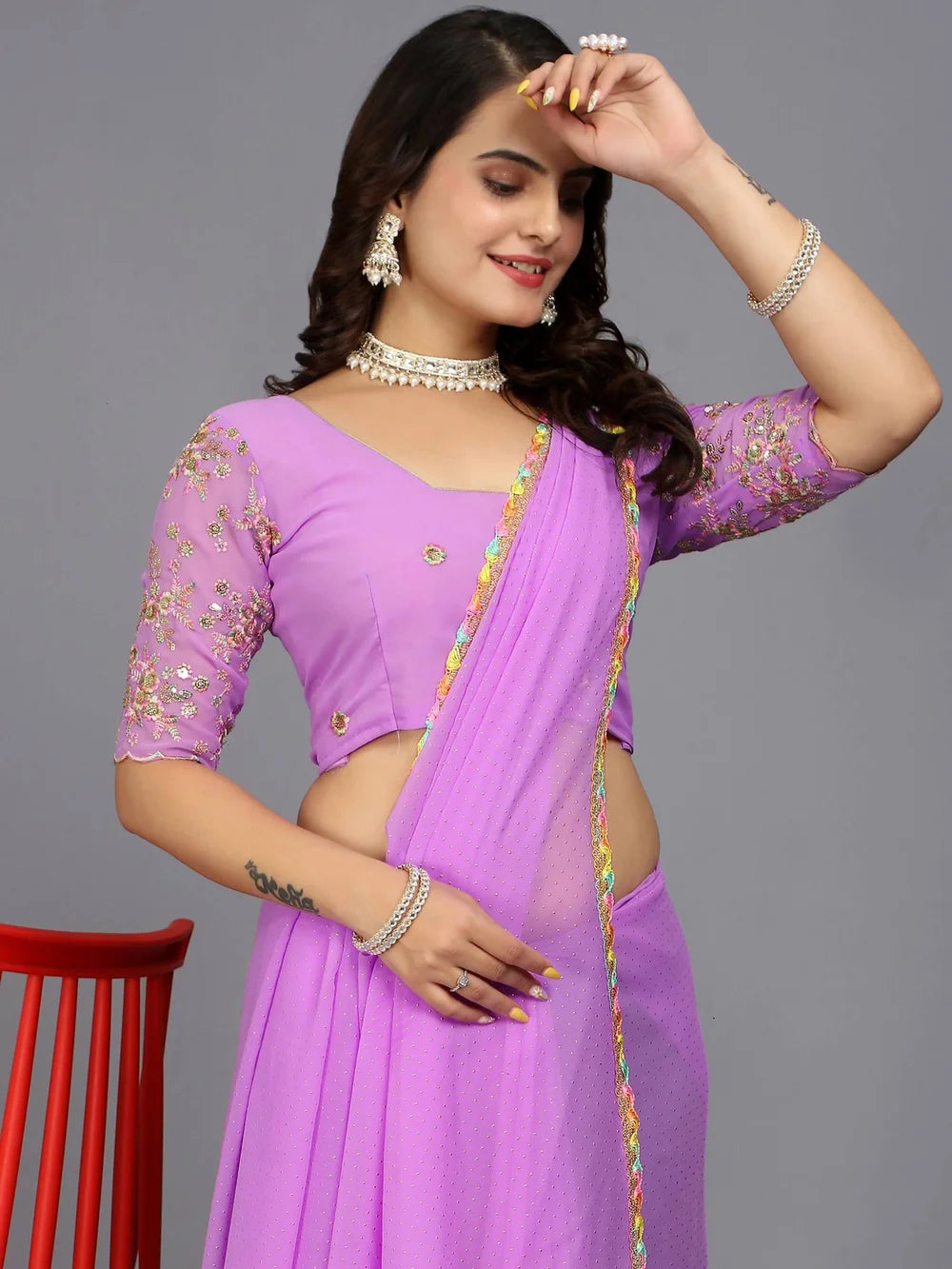 Light Purple Plain Georgette Bollywood Saree