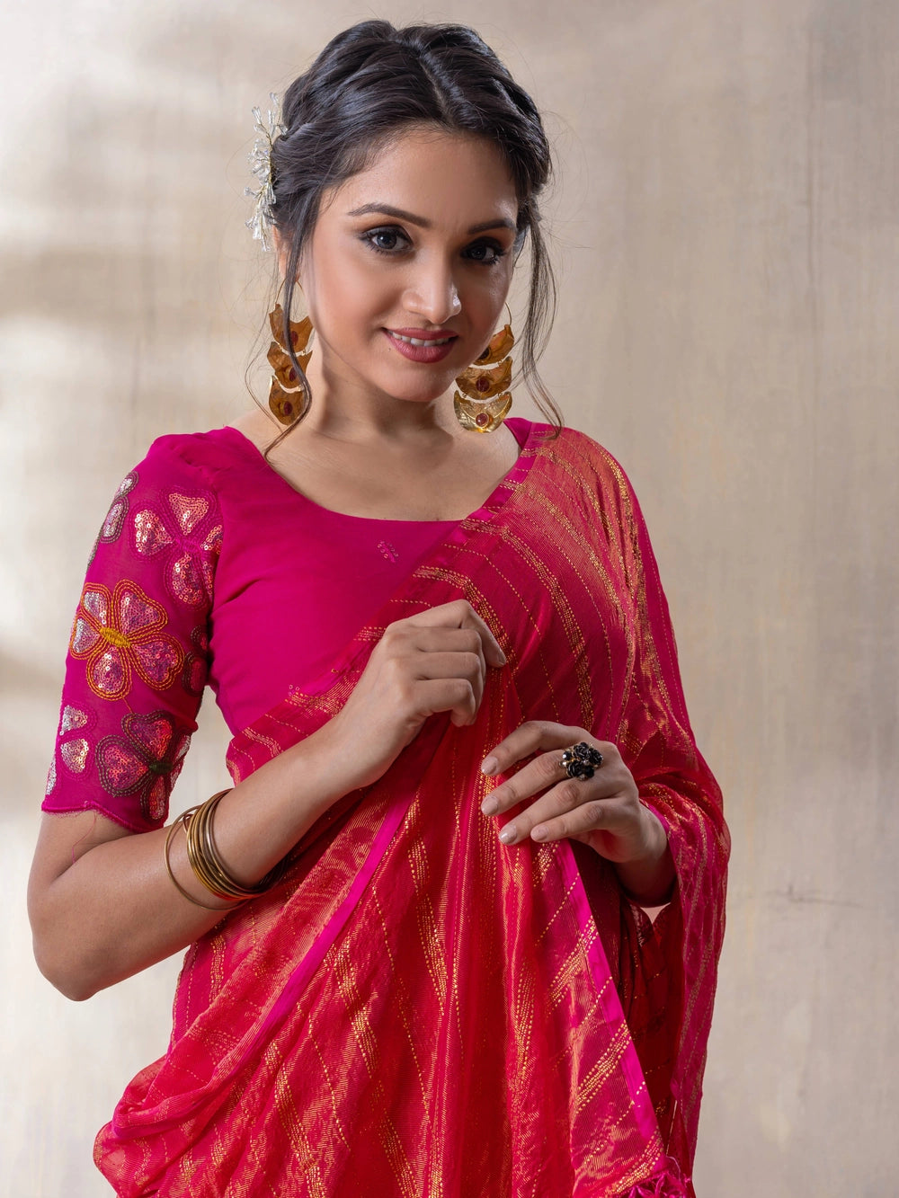 Rani Silk Blend Saree With Unstitched Blouse Piece