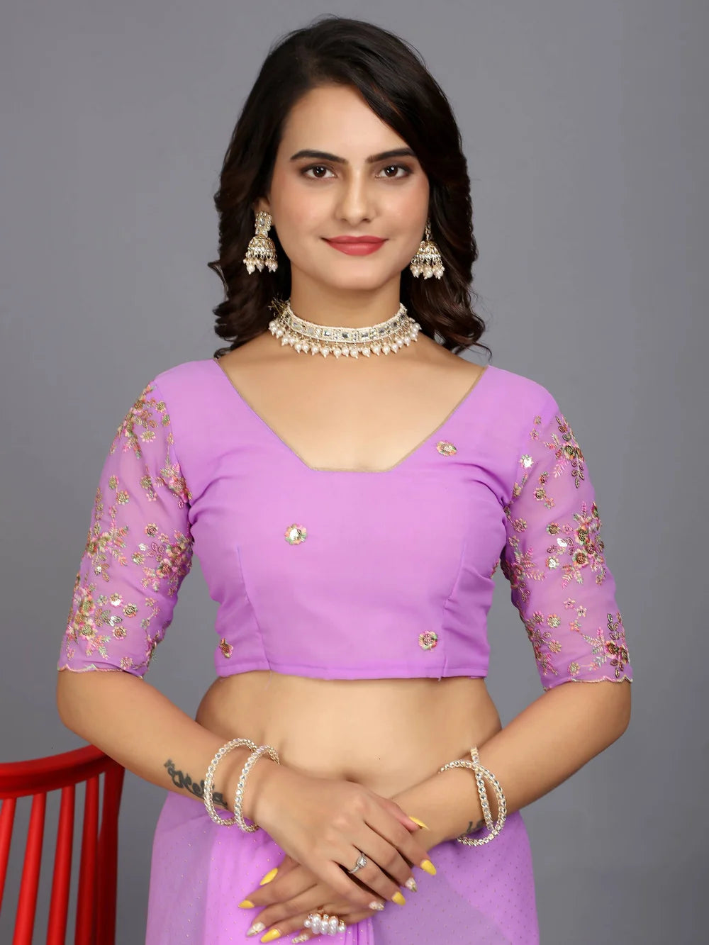 Light Purple Plain Georgette Bollywood Saree