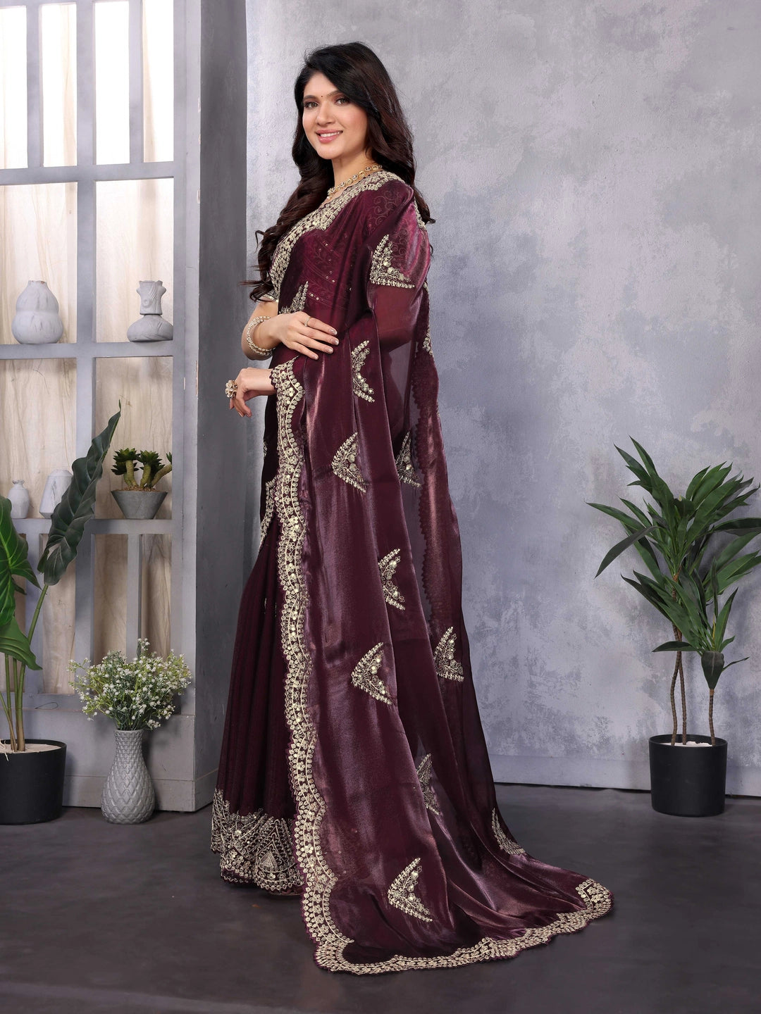 Chiffon Jimmy Choo Style Maroon Saree - Rheycart
