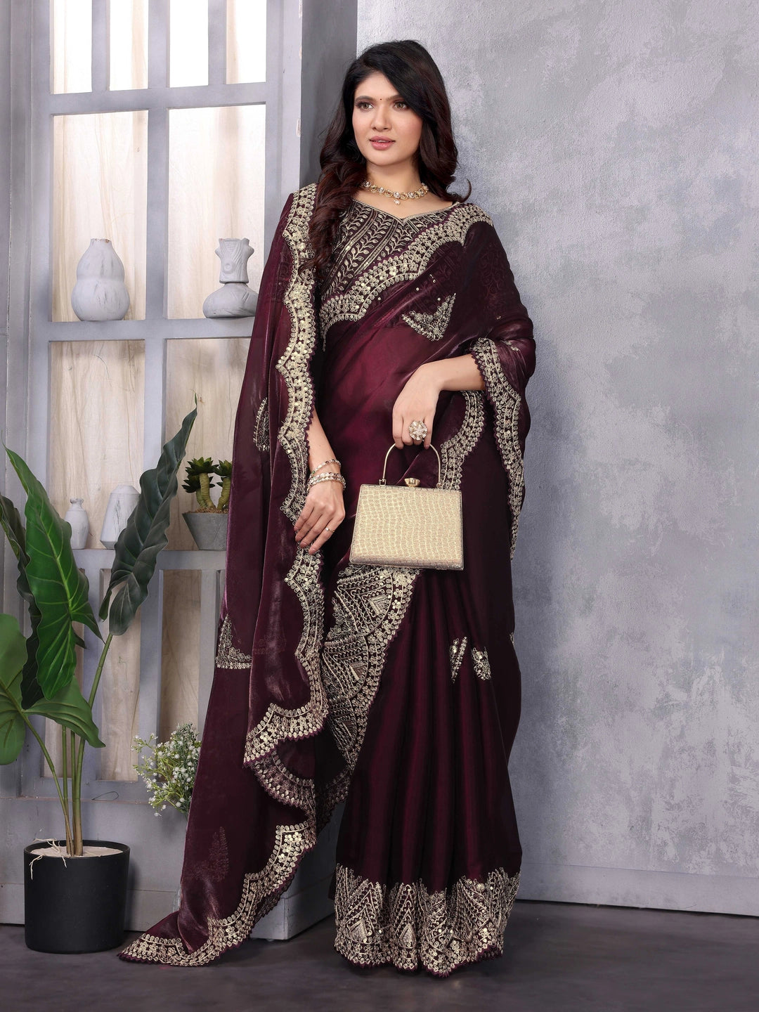 Chiffon Jimmy Choo Style Maroon Saree - Rheycart