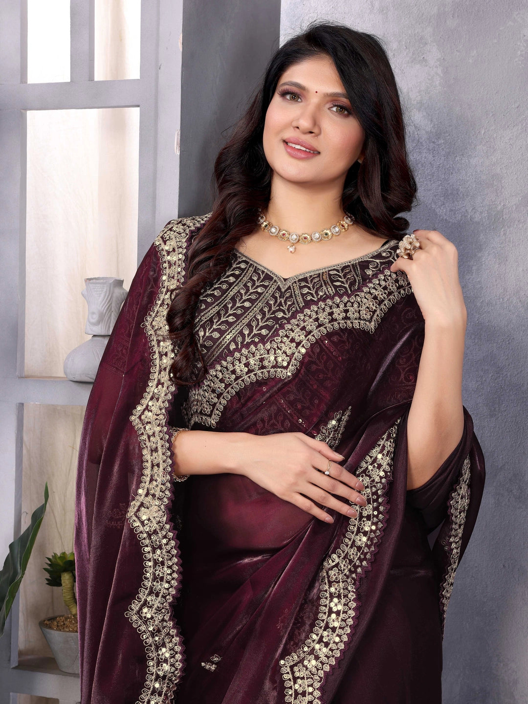 Chiffon Jimmy Choo Style Maroon Saree - Rheycart