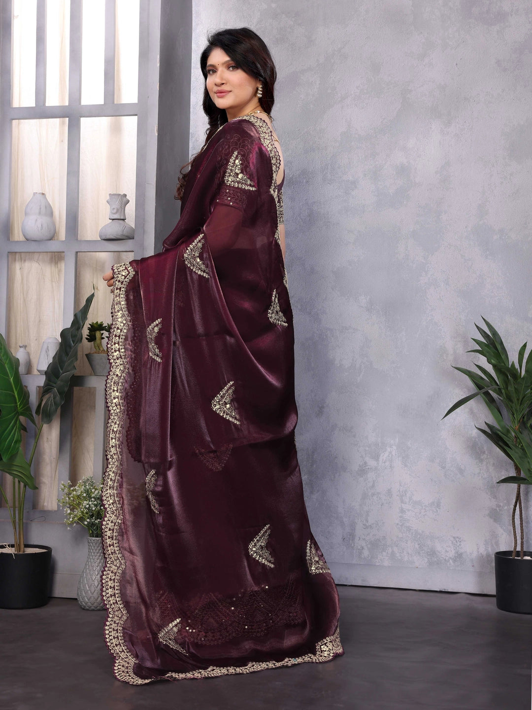 Chiffon Jimmy Choo Style Maroon Saree - Rheycart